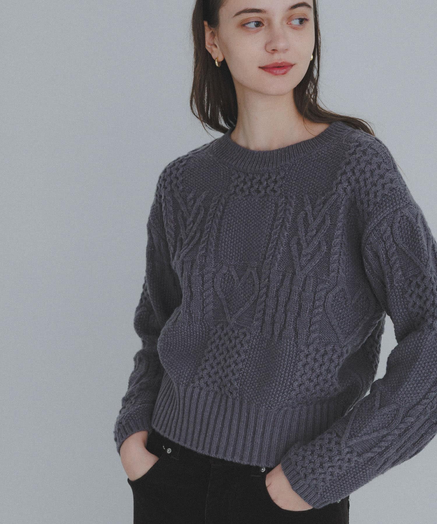 パッチワークハートケーブルニット