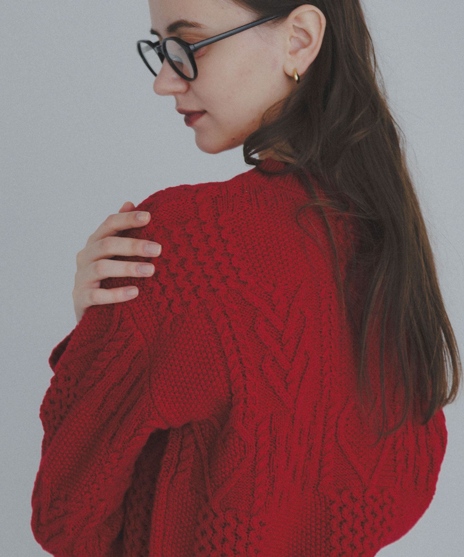 パッチワークハートケーブルニット