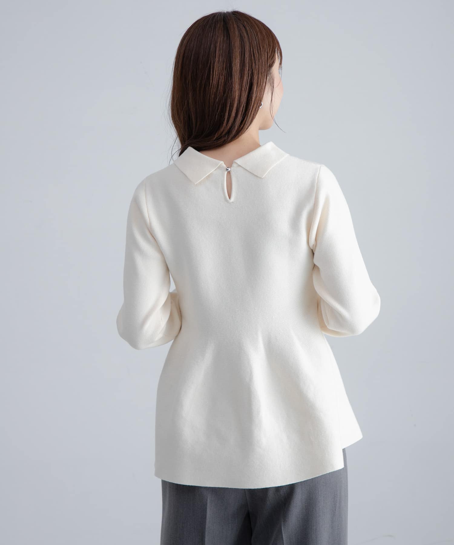 りむページ WEB限定』襟付きペプラムニットプルオーバー(Free オフ