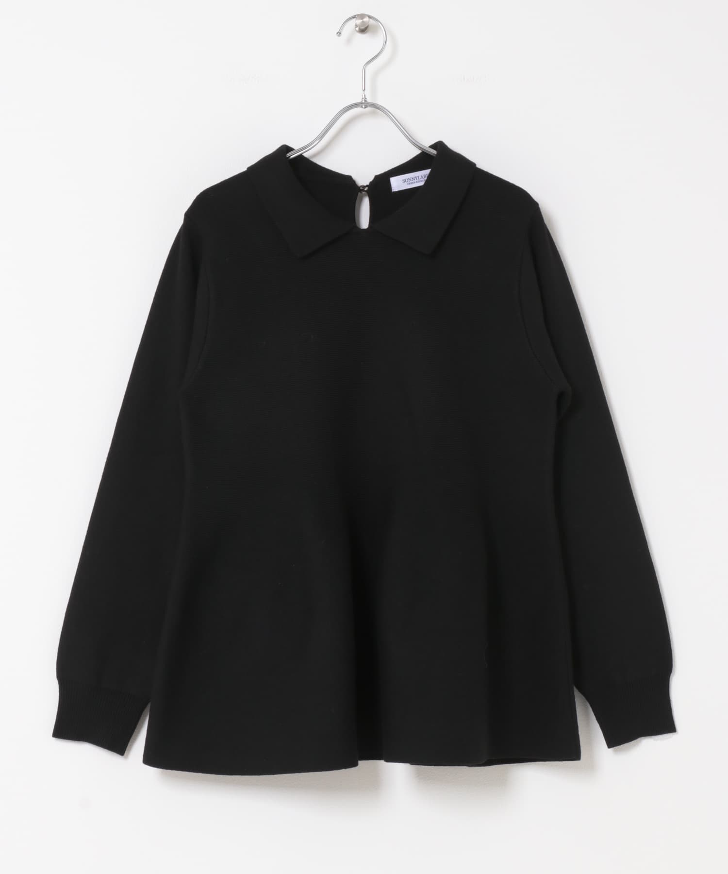 『WEB限定』襟付きペプラムニットプルオーバー ブラック Free