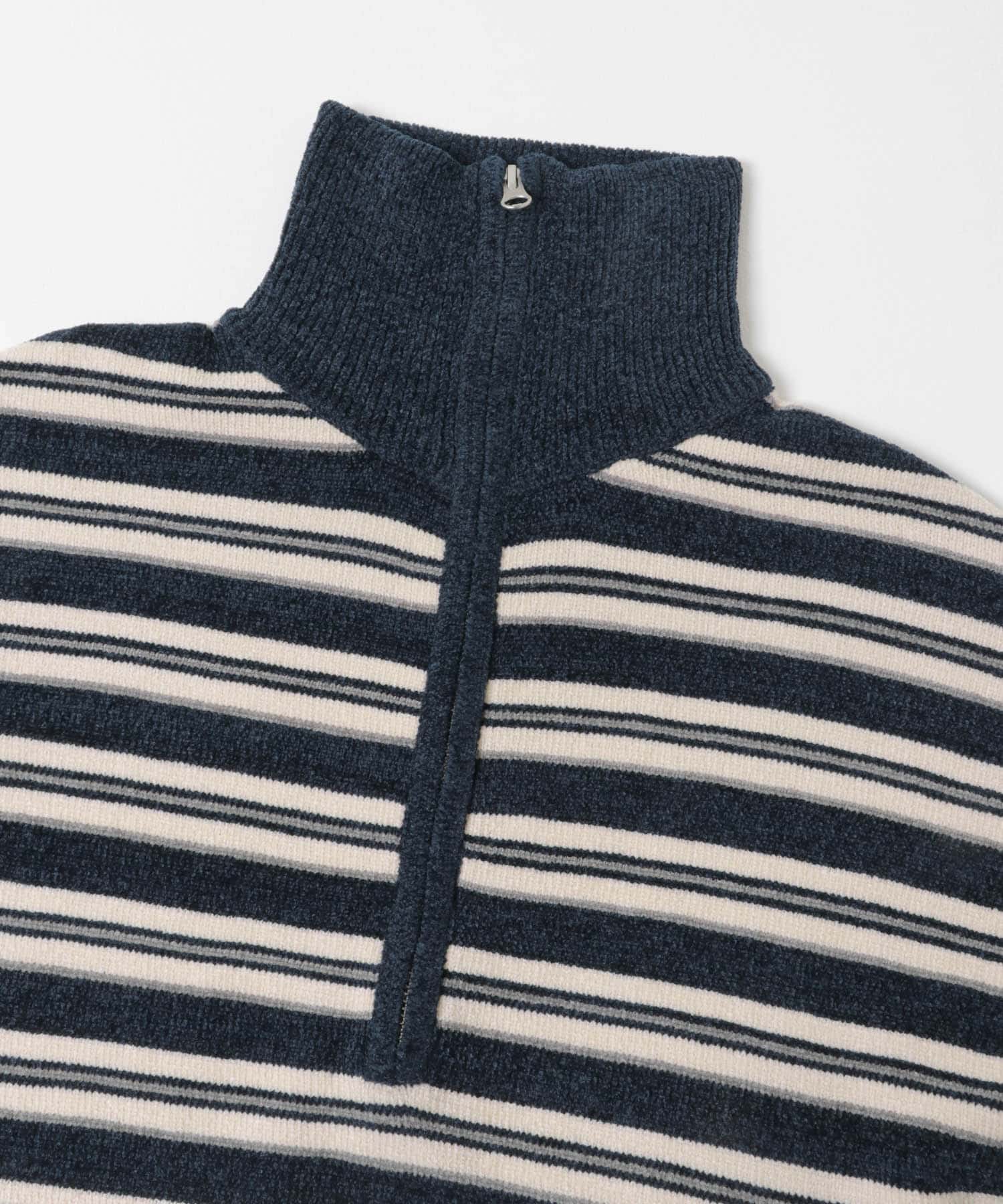 モールヤーンマルチボーダーハーフジッププルオーバー ネイビー系 Free