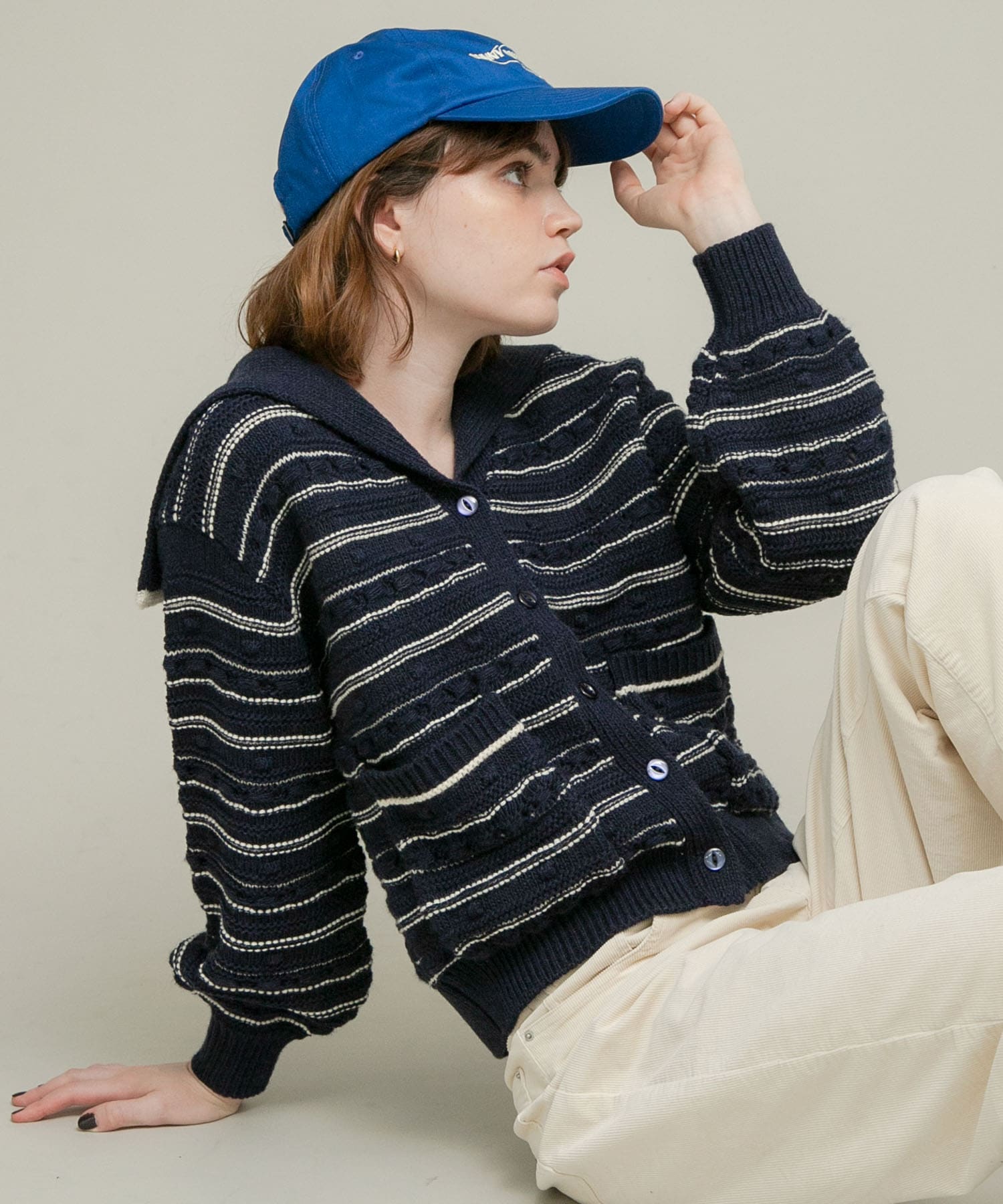 ボーダーアソート柄編みニット