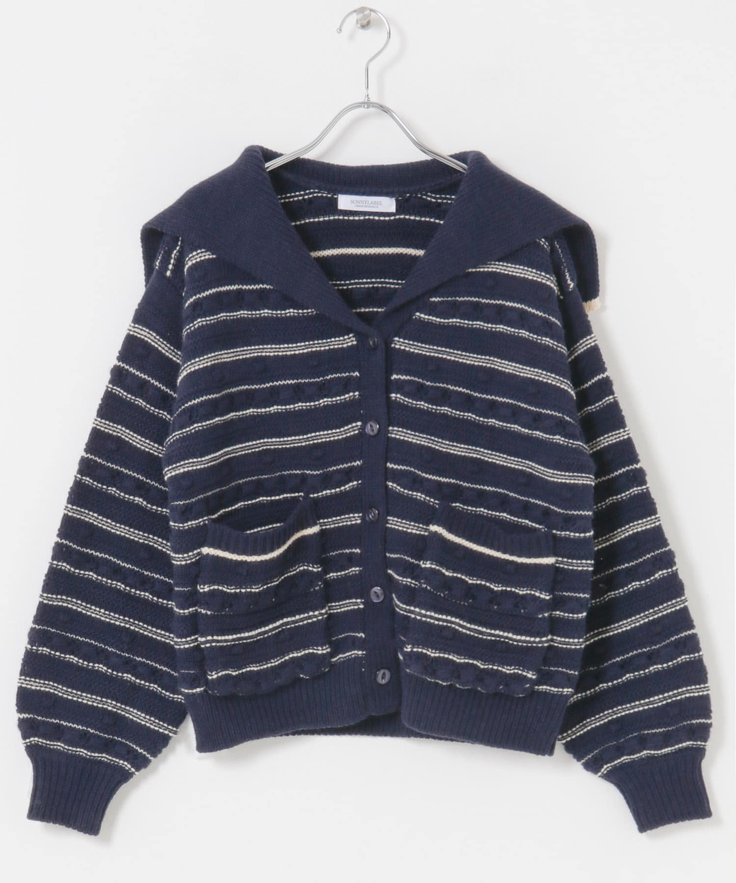 ボーダーアソート柄編みニット ネイビー Free