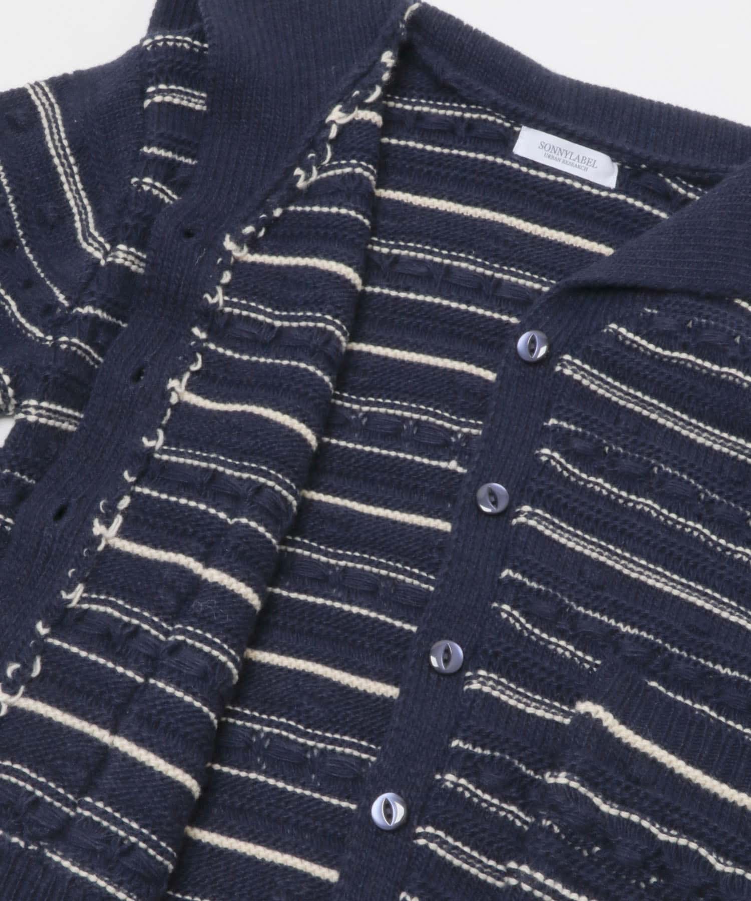 ボーダーアソート柄編みニット ネイビー Free