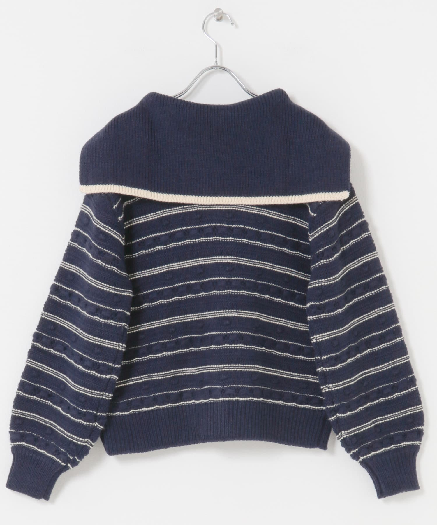 ボーダーアソート柄編みニット ネイビー Free