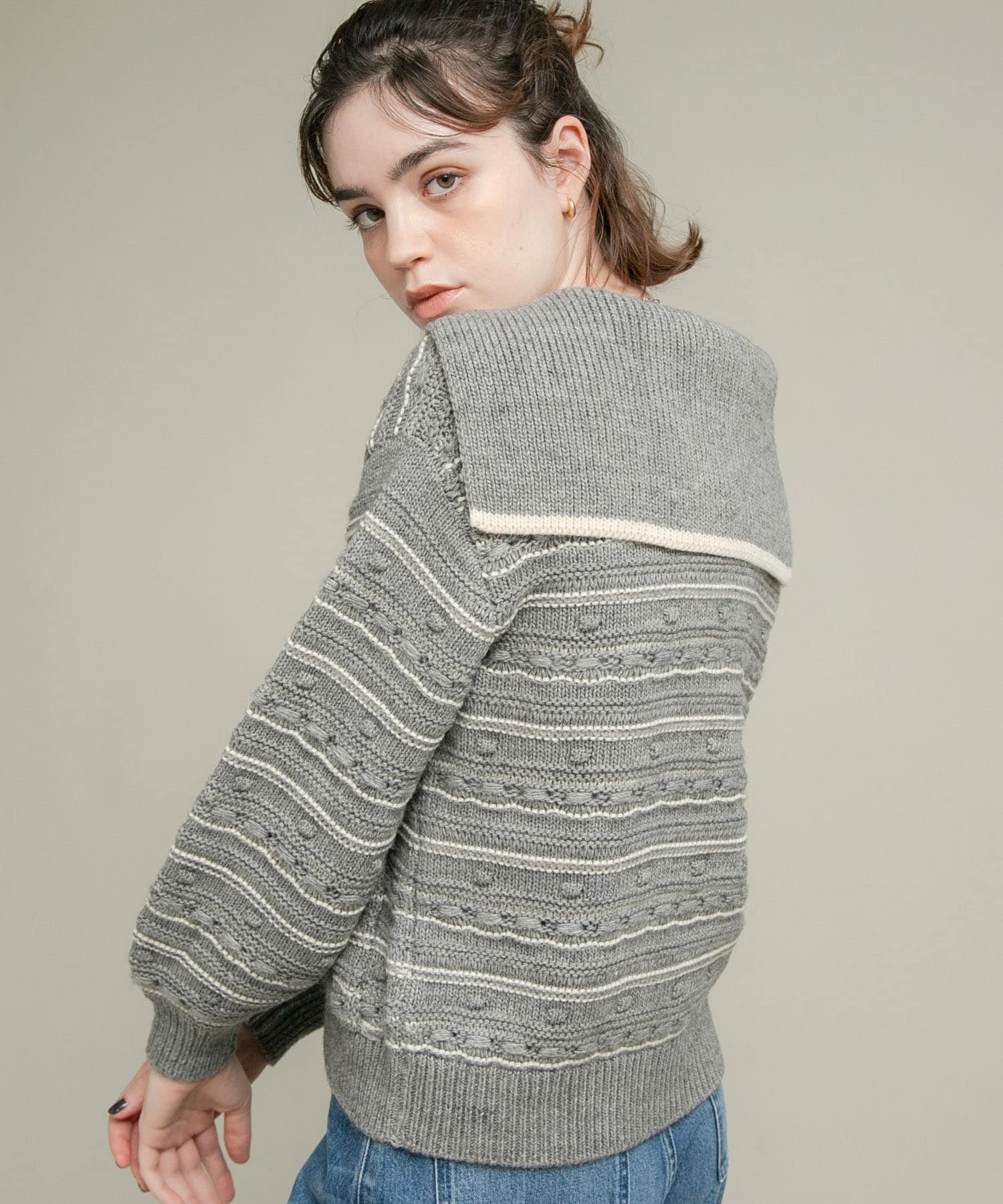 ボーダーアソート柄編みニット