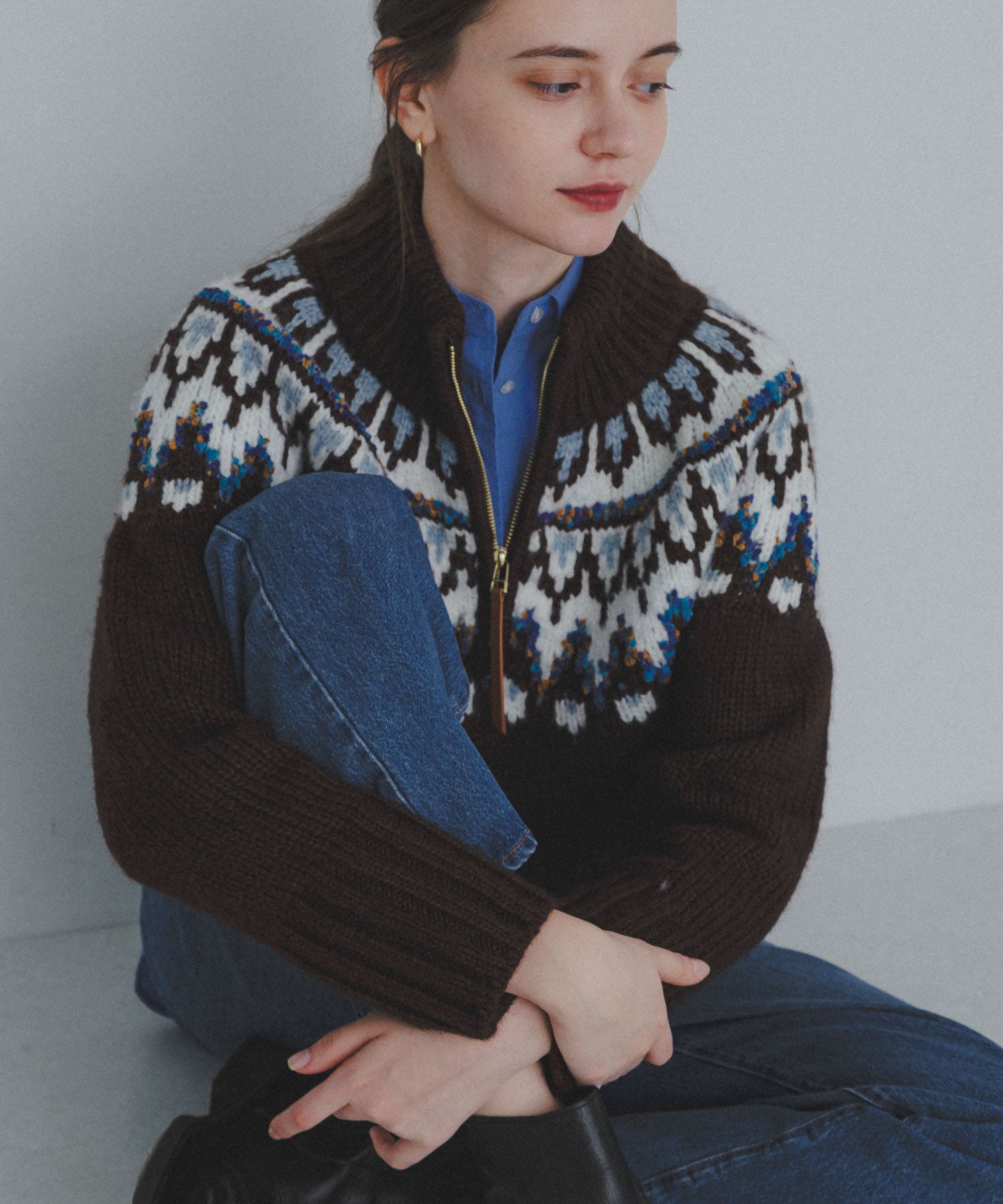 ハーフZIP求心ノルディック柄ニット