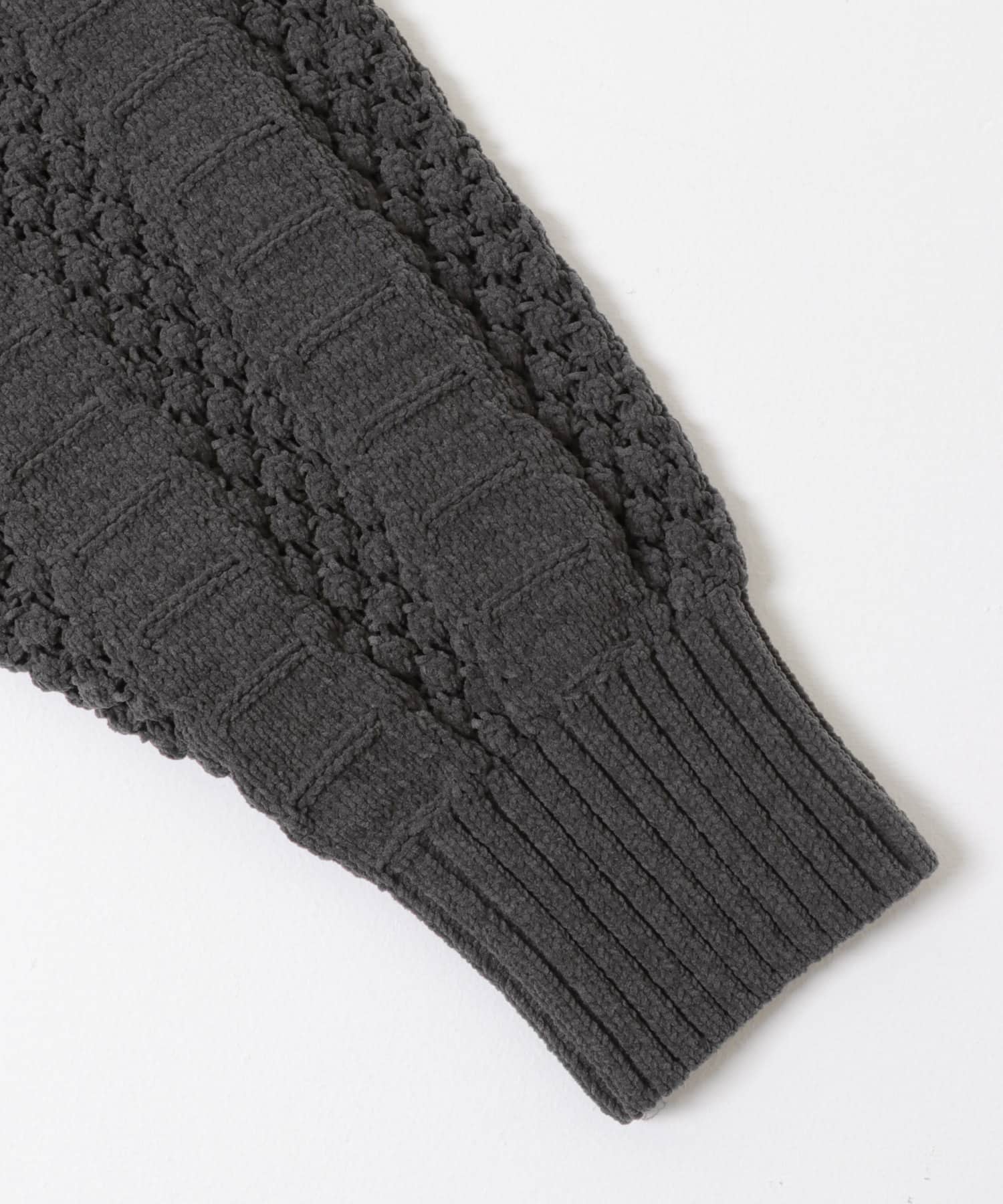 ベロアモールアイレット柄編みニットプルオーバー チャコール Free