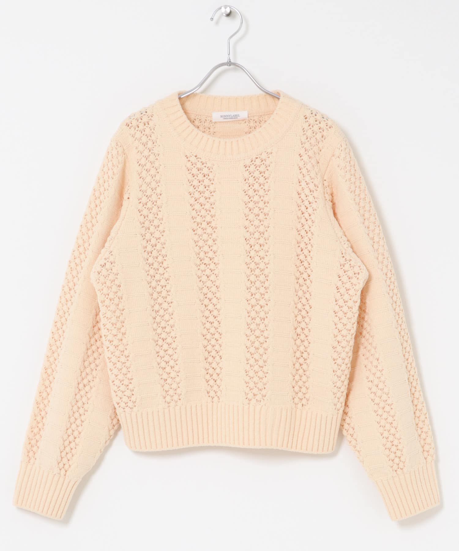 ベロアモールアイレット柄編みニットプルオーバー L.ピンク Free