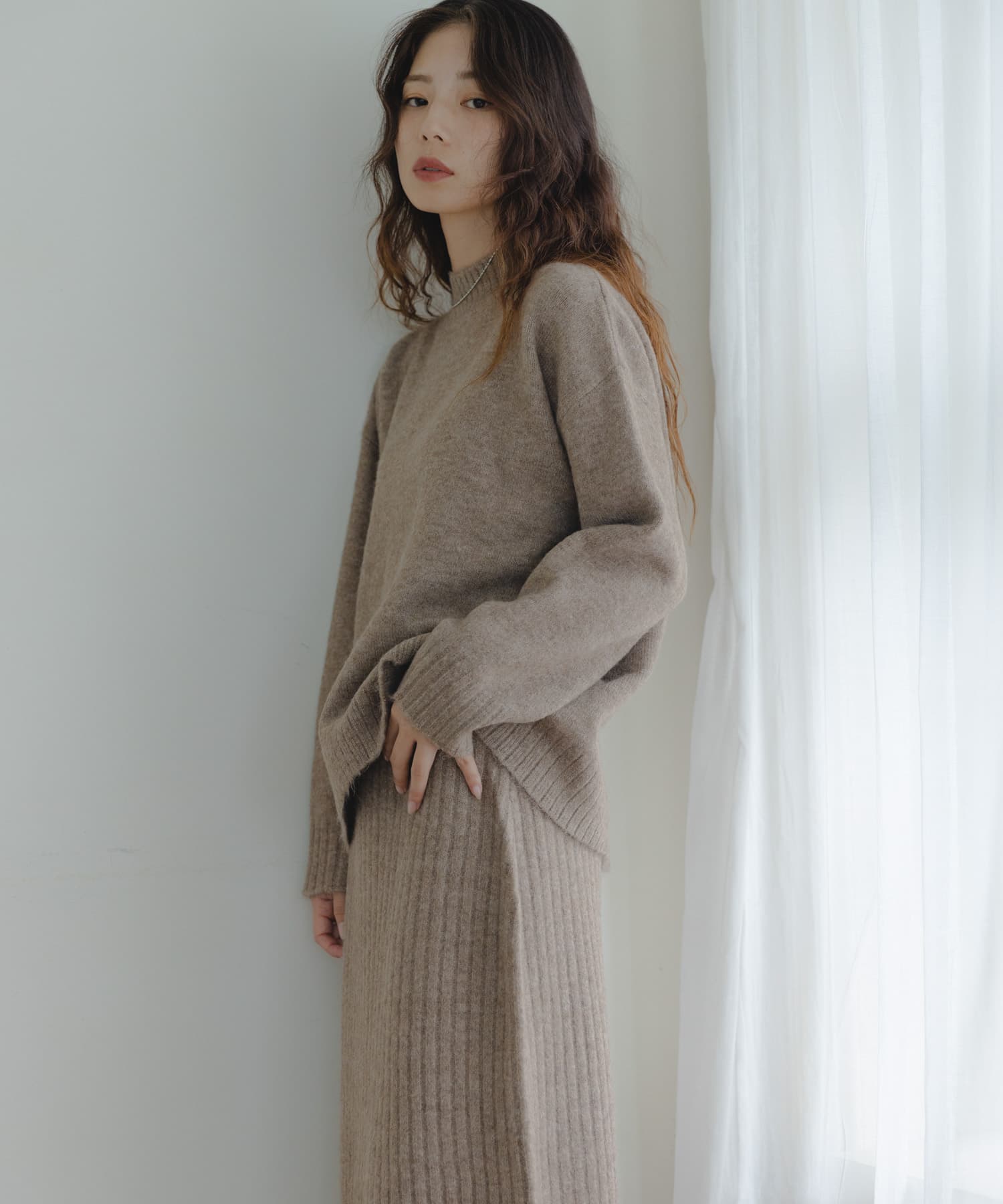 『WEB限定』モックネックニット×スカートセットアップ