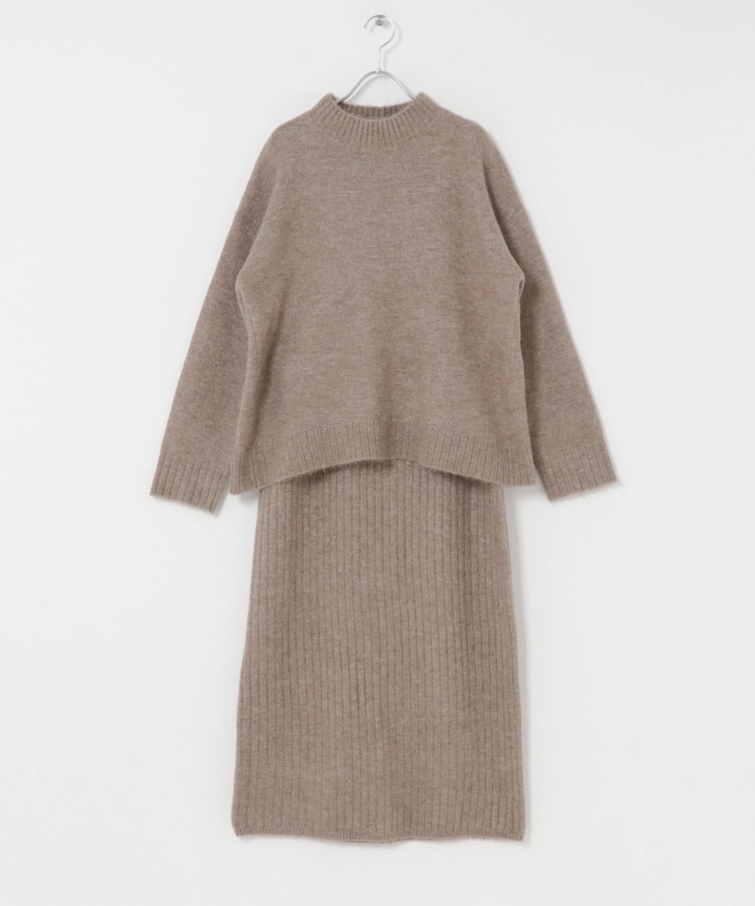 WEB限定』モックネックニット×スカートセットアップ(FREE グレー
