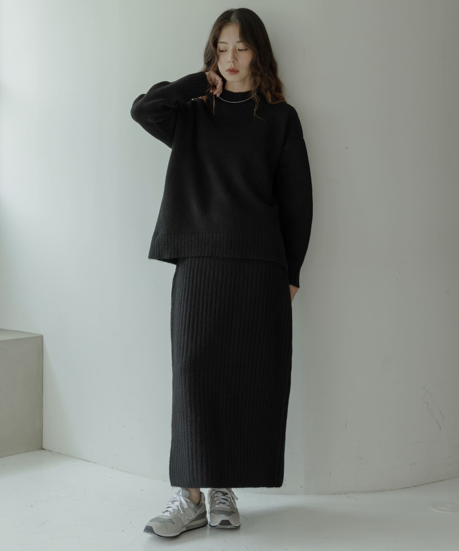 『WEB限定』モックネックニット×スカートセットアップ
