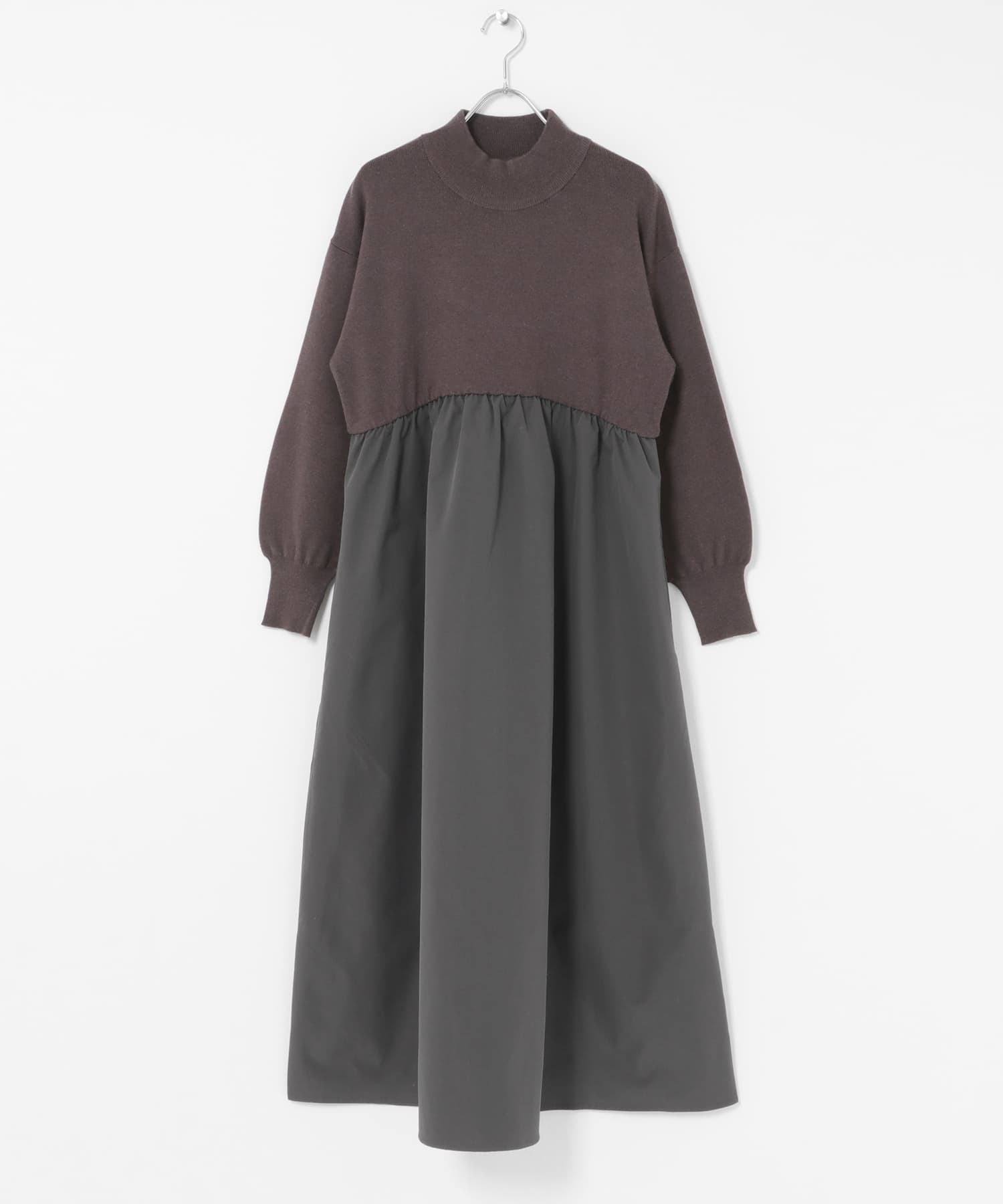 モックネックドッキングニットワンピース(Free ブラック): ワンピース