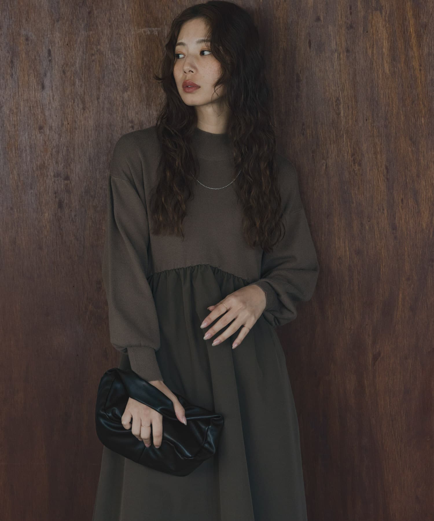 モックネックドッキングニットワンピース(Free ブラック): ワンピース