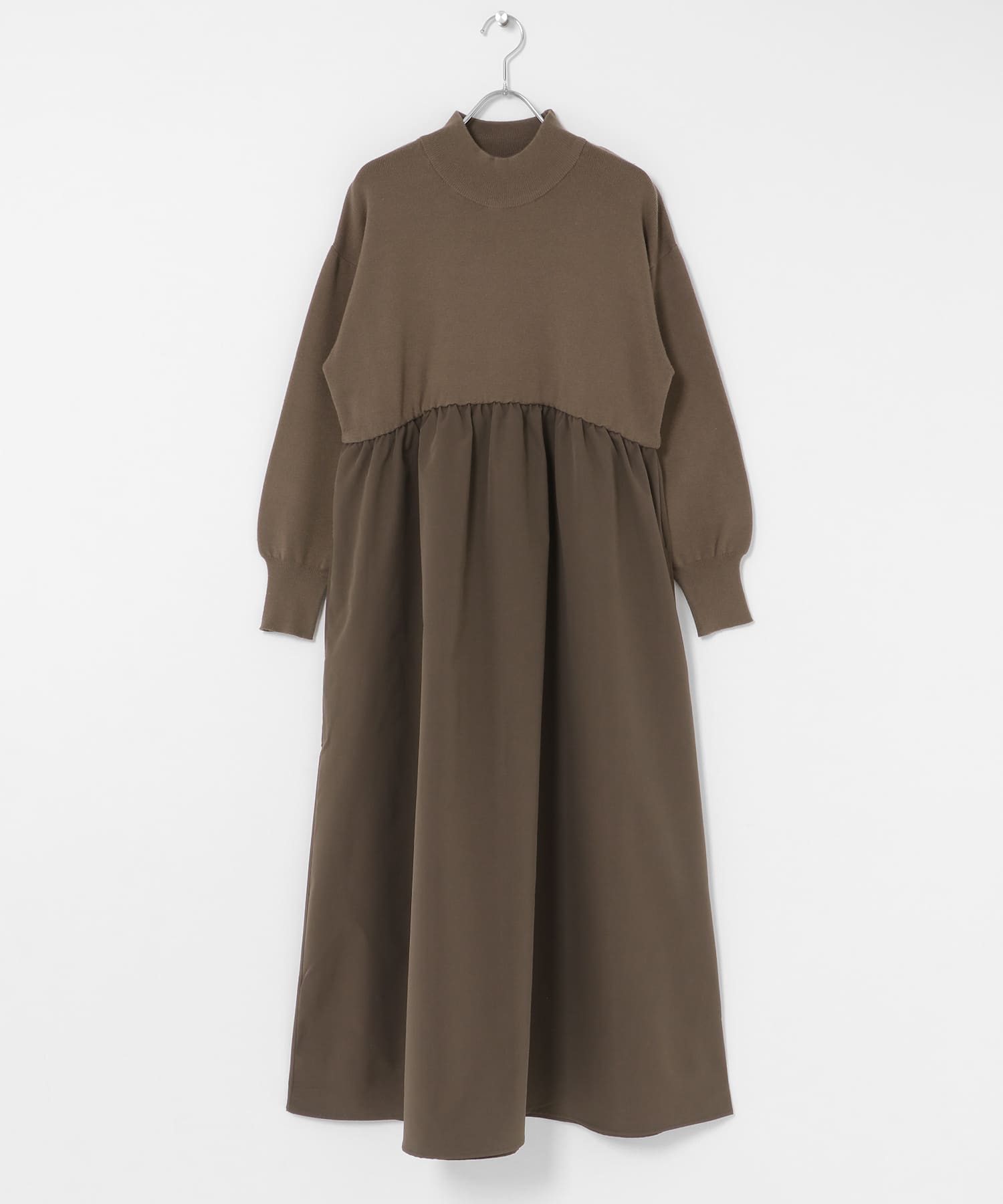 モックネックドッキングニットワンピース(Free ブラック): ワンピース