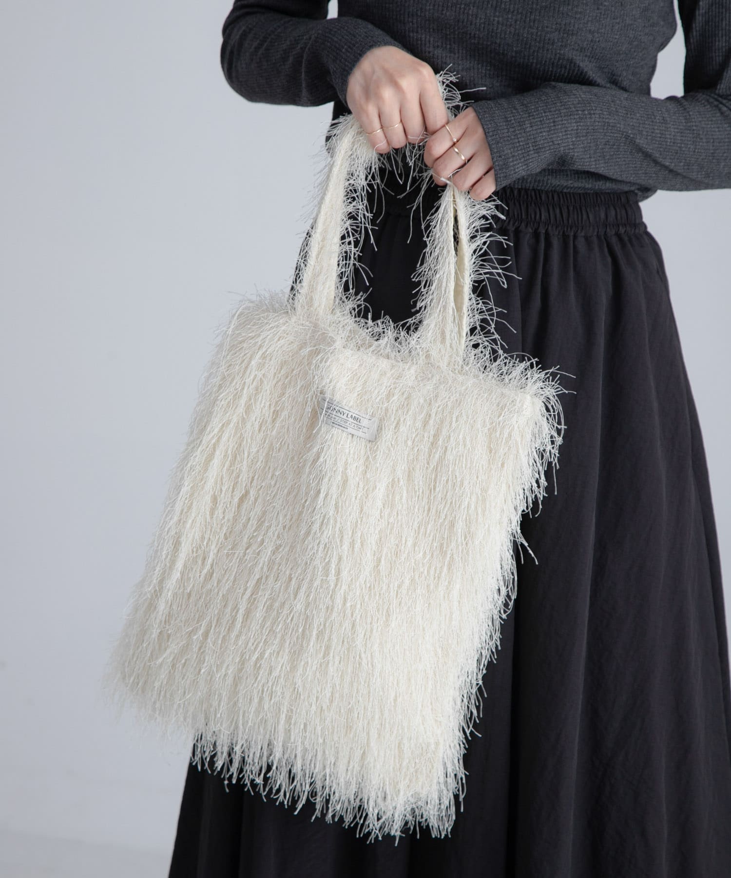 シャギートートバッグ クリーム one