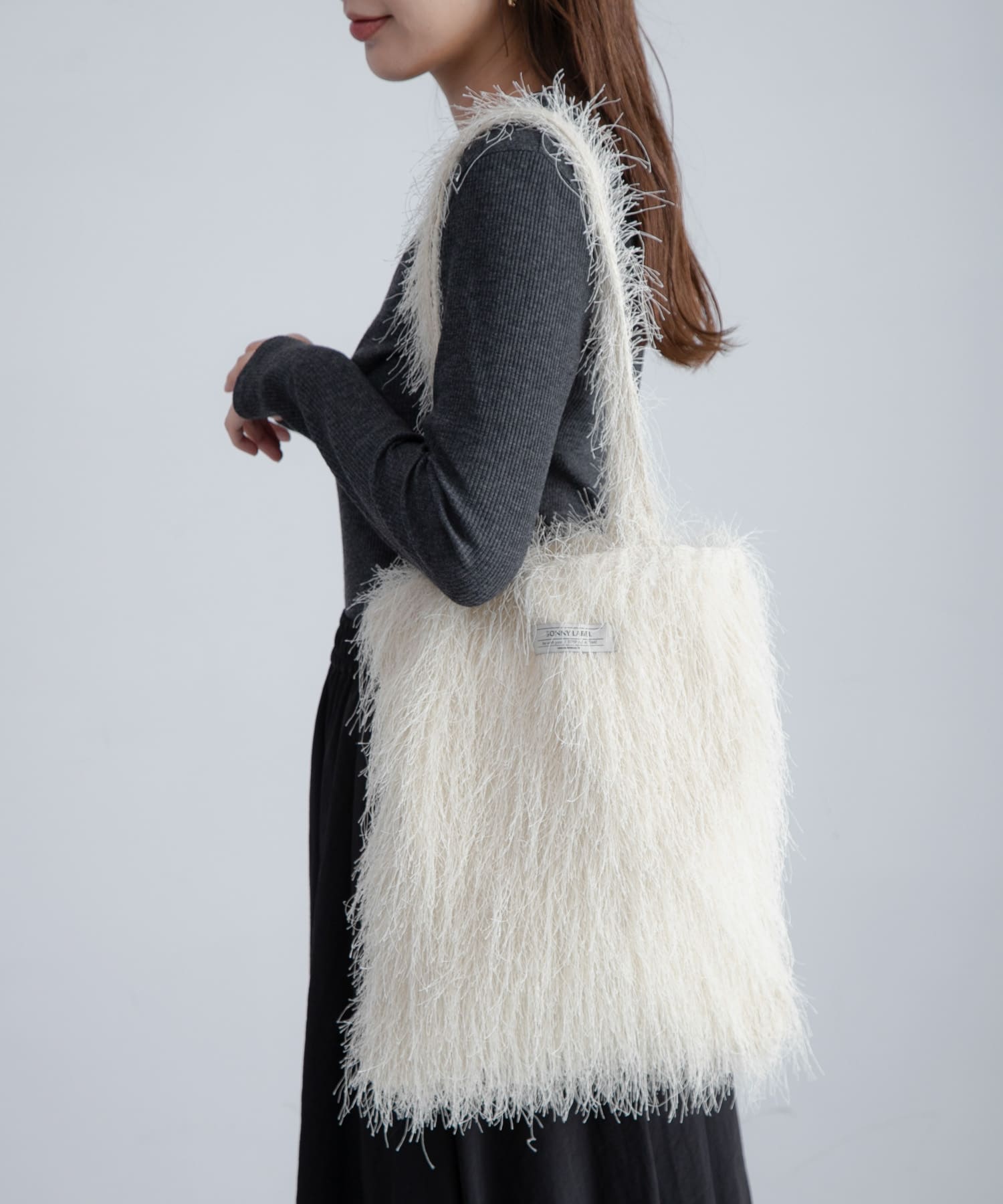 シャギートートバッグ クリーム one