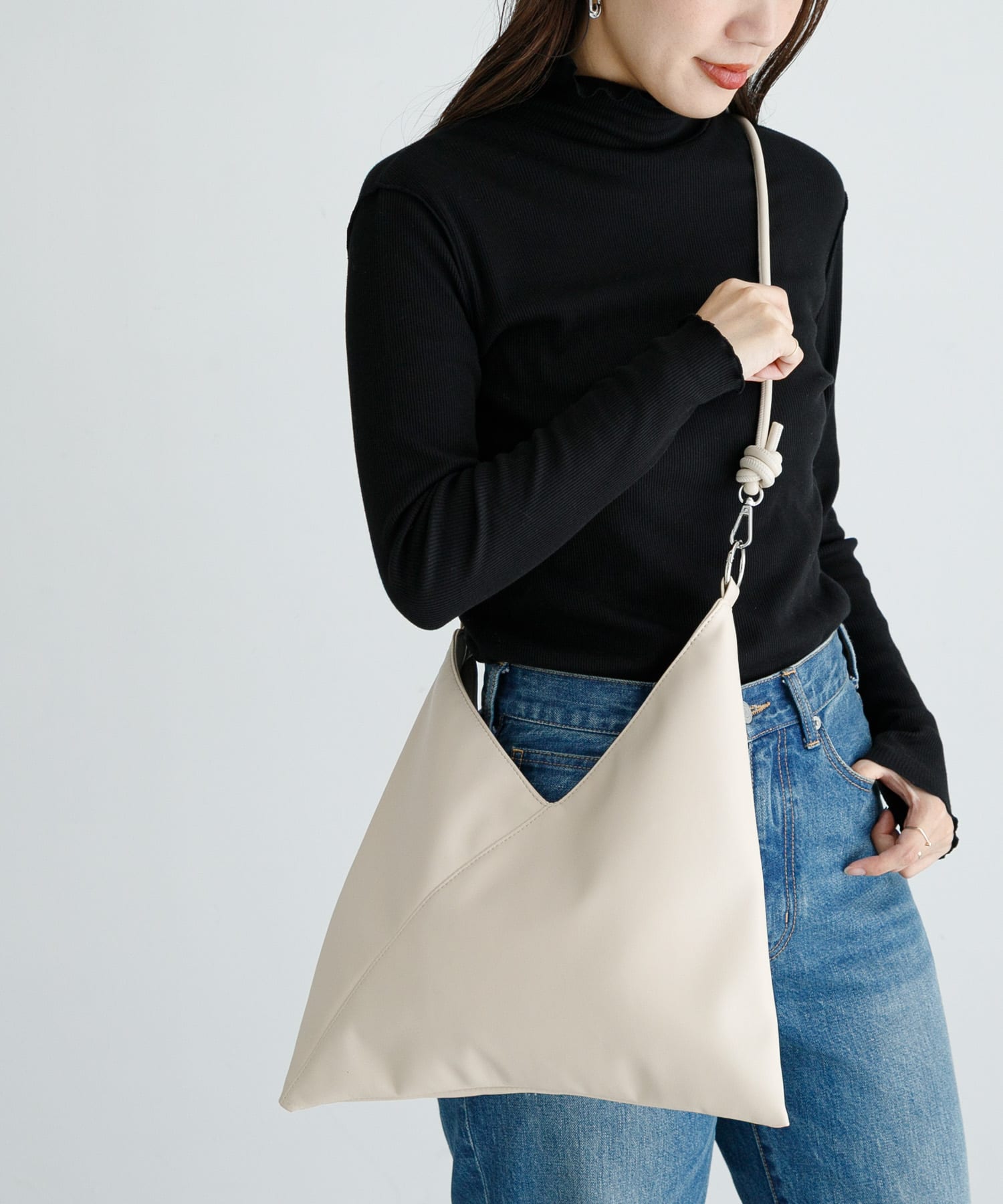 トライアングル2WAYバッグ Lベージュ One