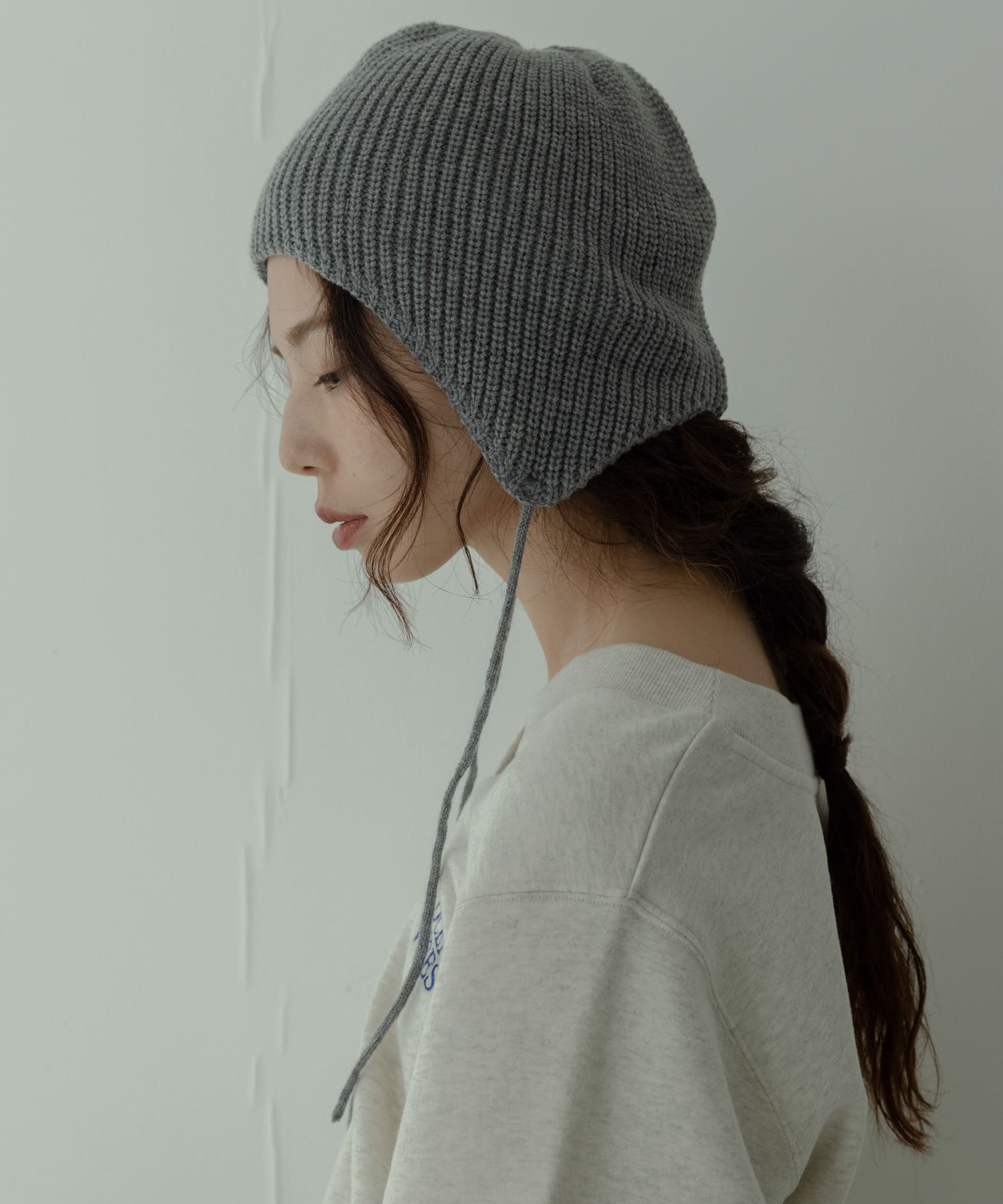 イヤーニットキャップ グレー One