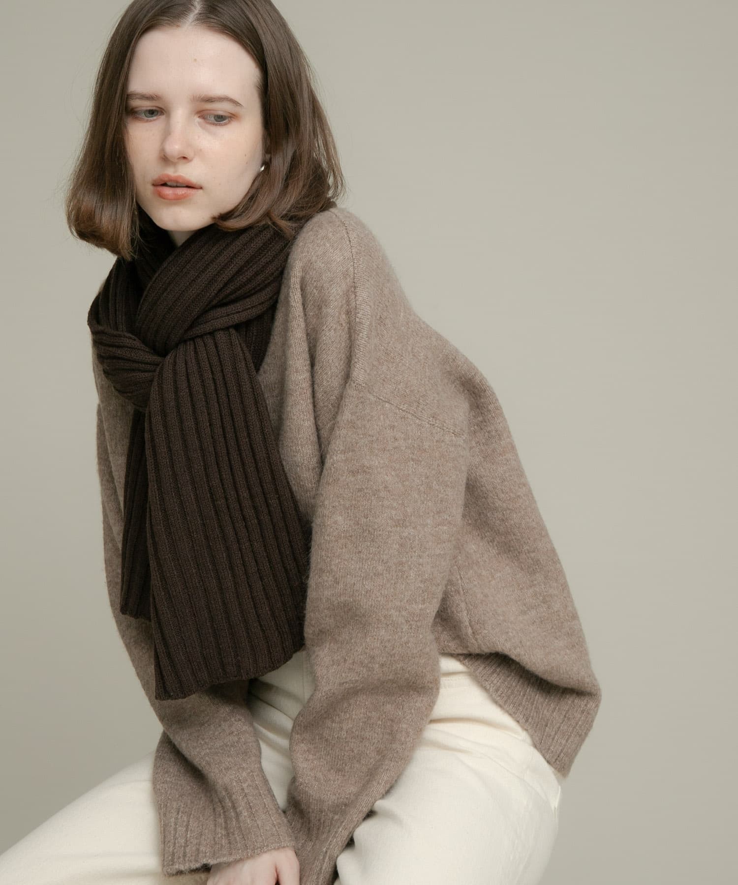 リブニットマフラー ブラウン one