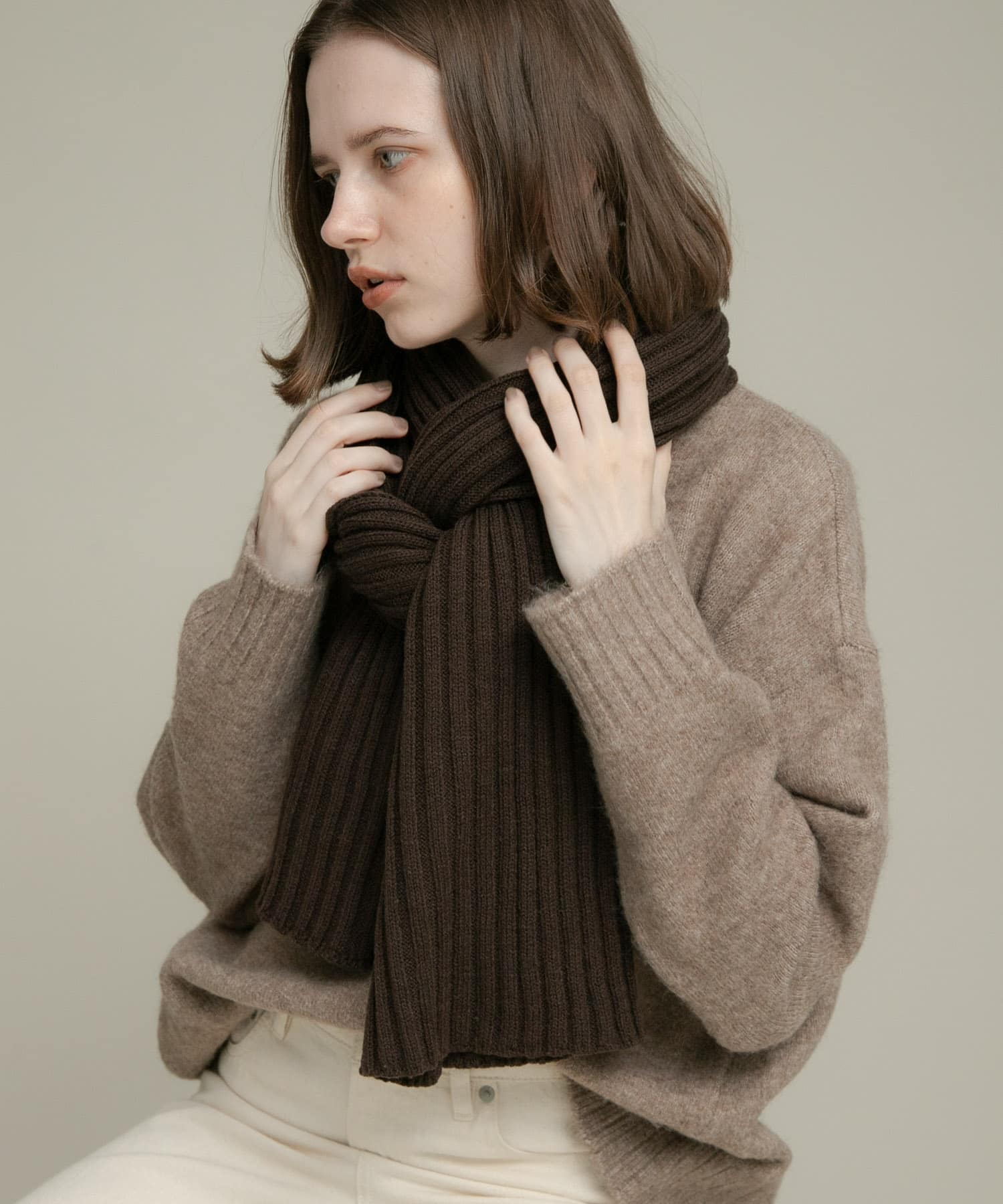 リブニットマフラー ブラウン one