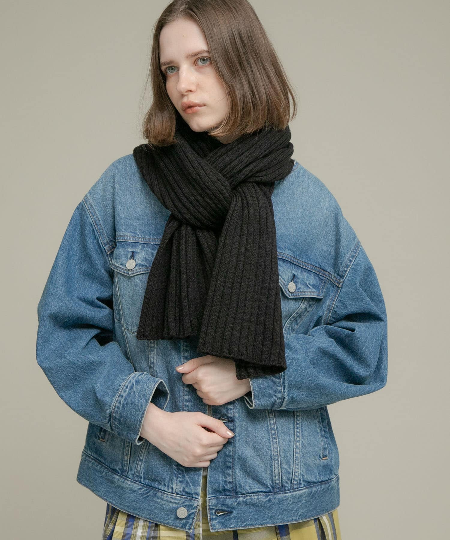 リブニットマフラー ブラック one