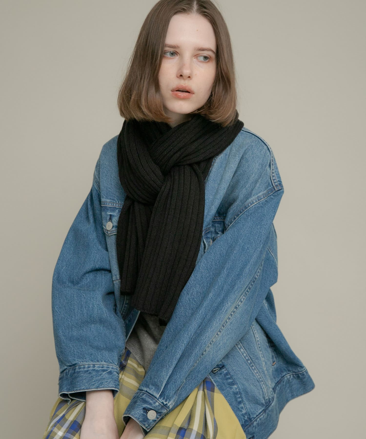 リブニットマフラー ブラック one