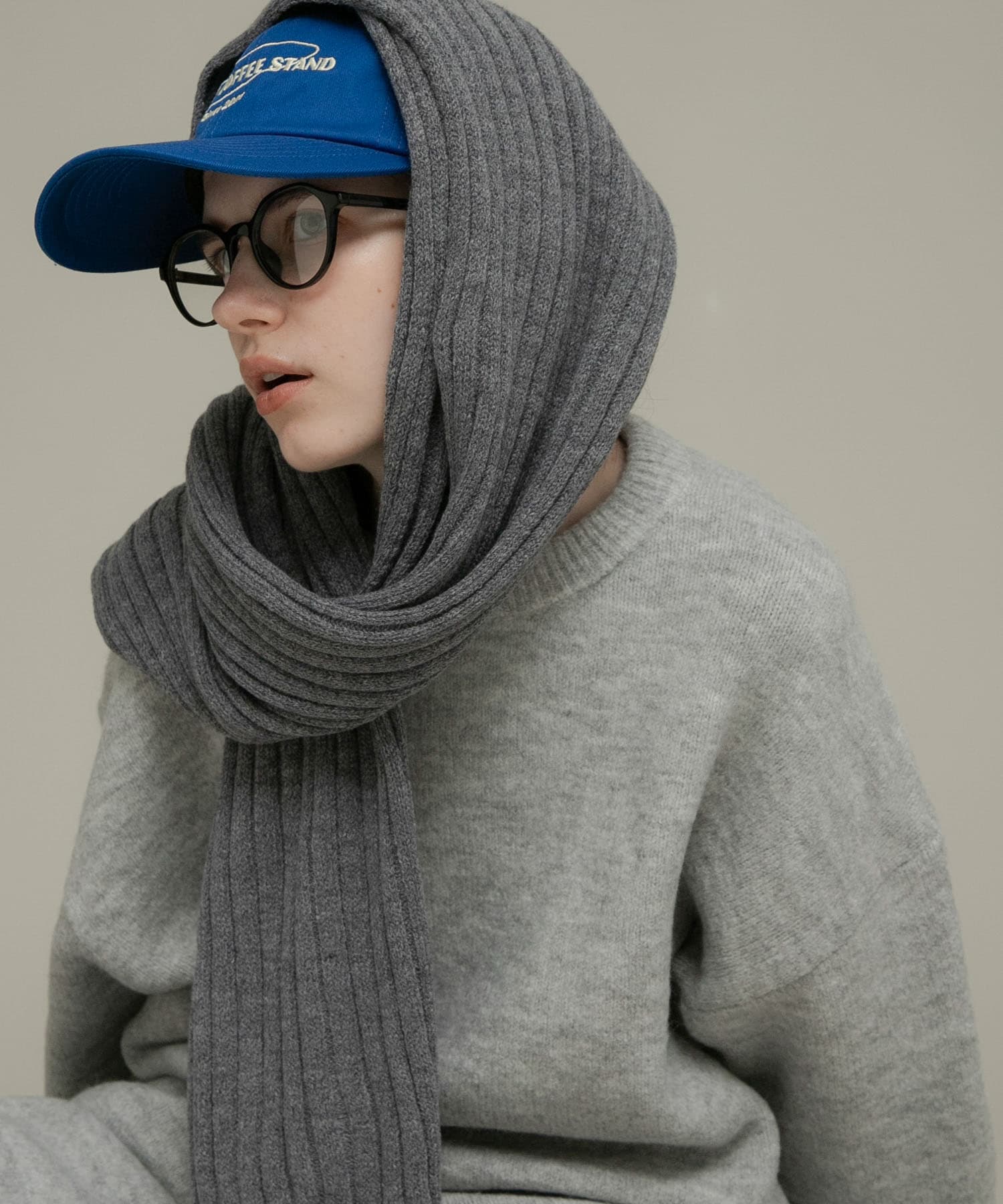 リブニットマフラー グレー one