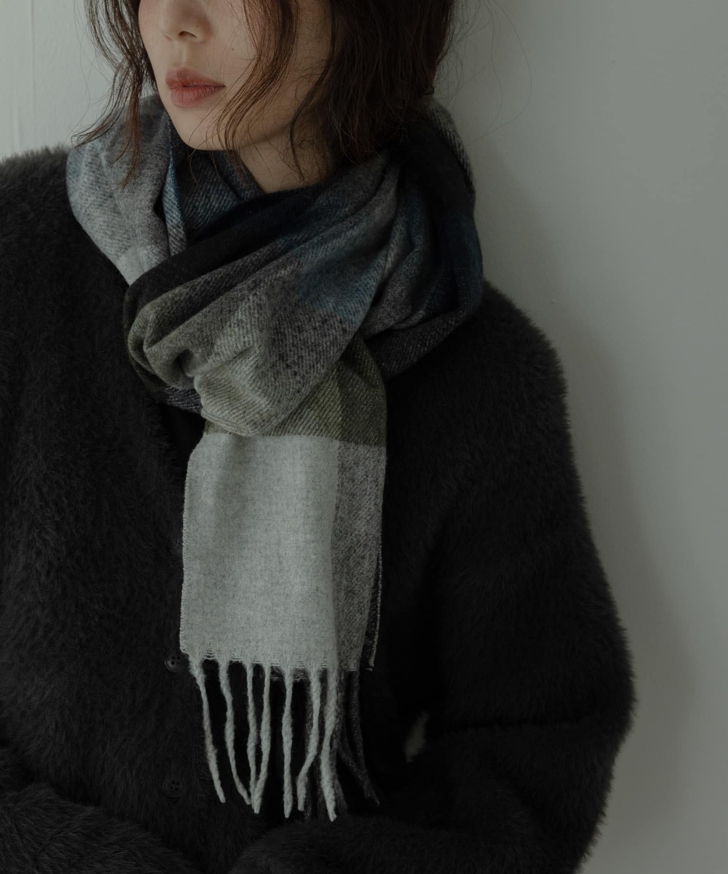 ブロックチェックストール グレー系 One