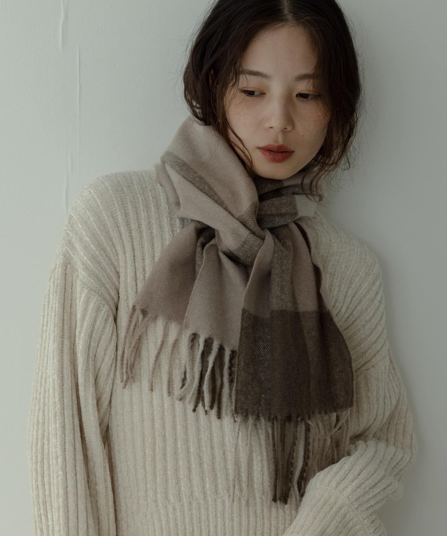 ブロックチェックストール ブラウン系 One