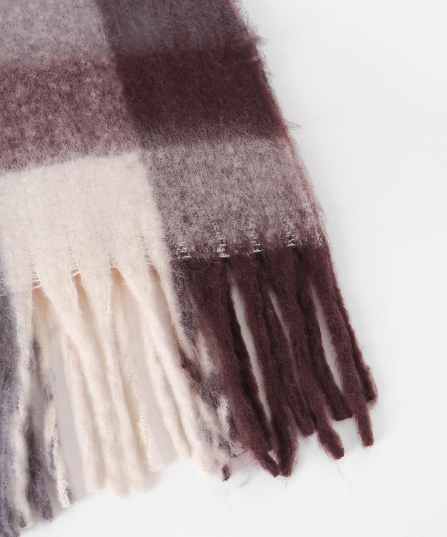 フラッフィーボリュームチェックマフラー ブラウン系 One