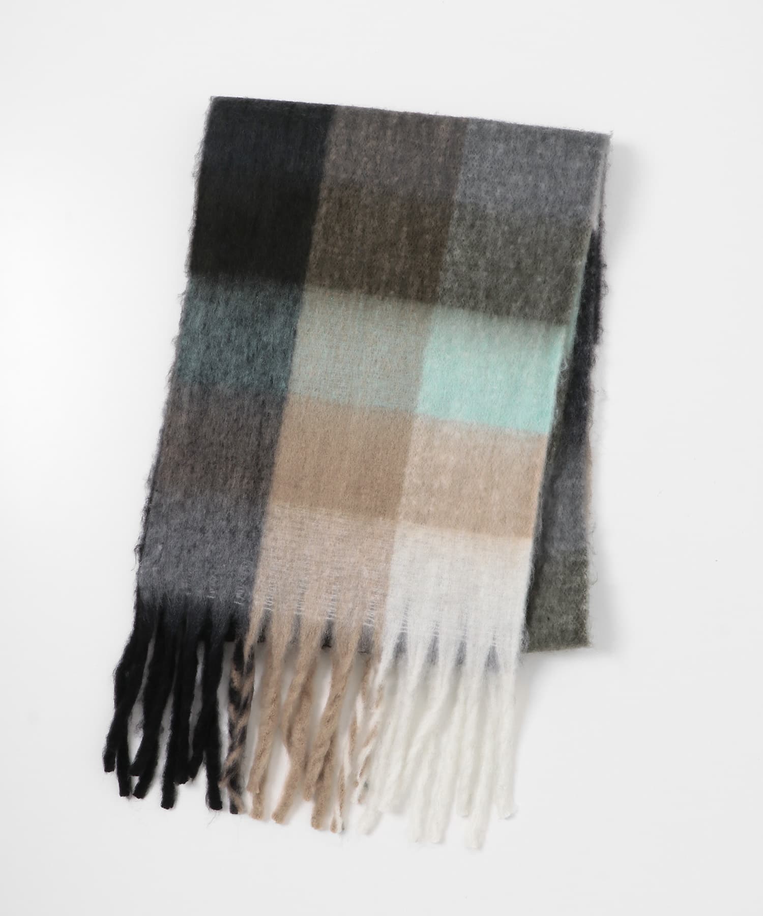 フラッフィーボリュームチェックマフラー グリーン系 One