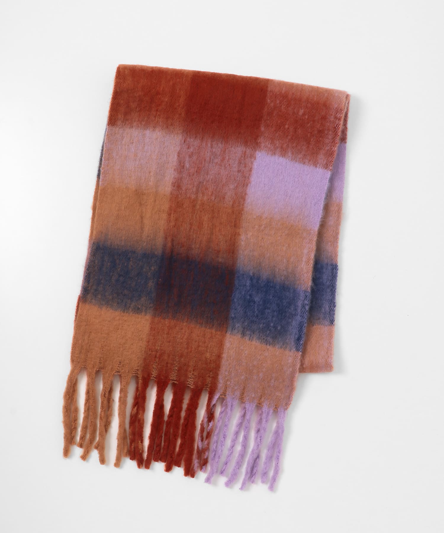 フラッフィーボリュームチェックマフラー オレンジ系 One