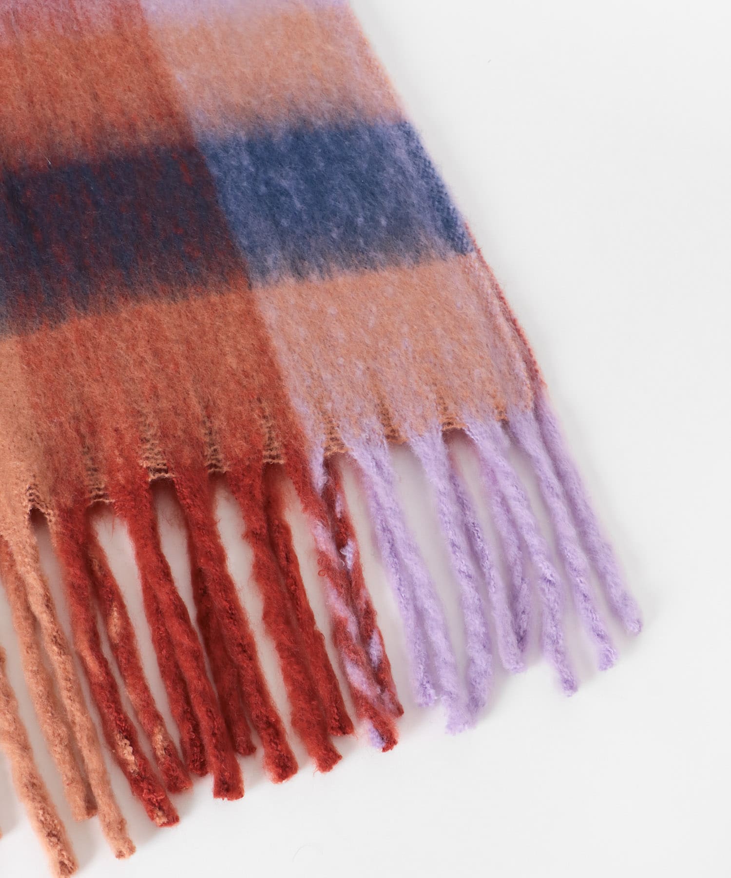 フラッフィーボリュームチェックマフラー オレンジ系 One