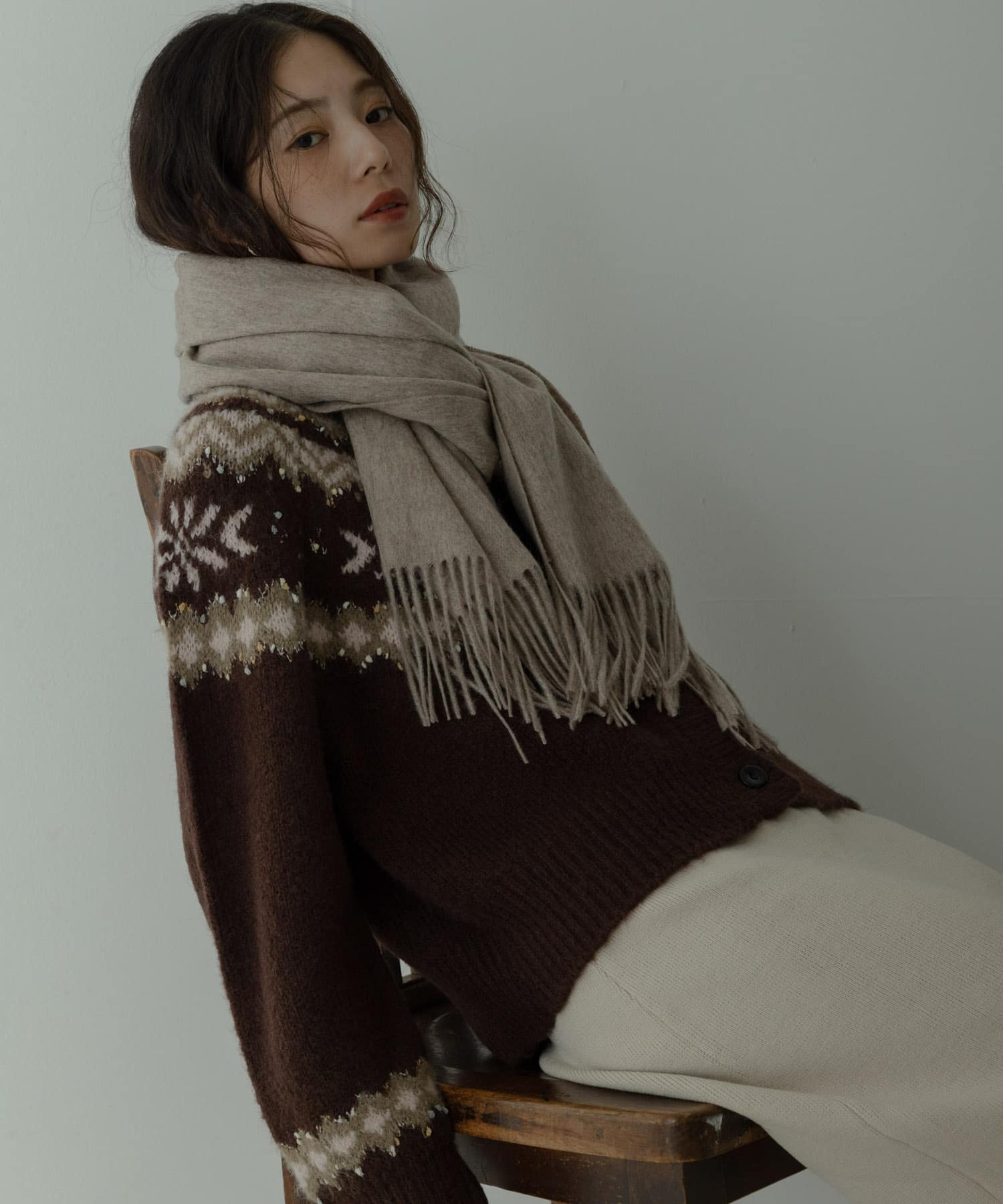 大判ウールストール ベージュ One