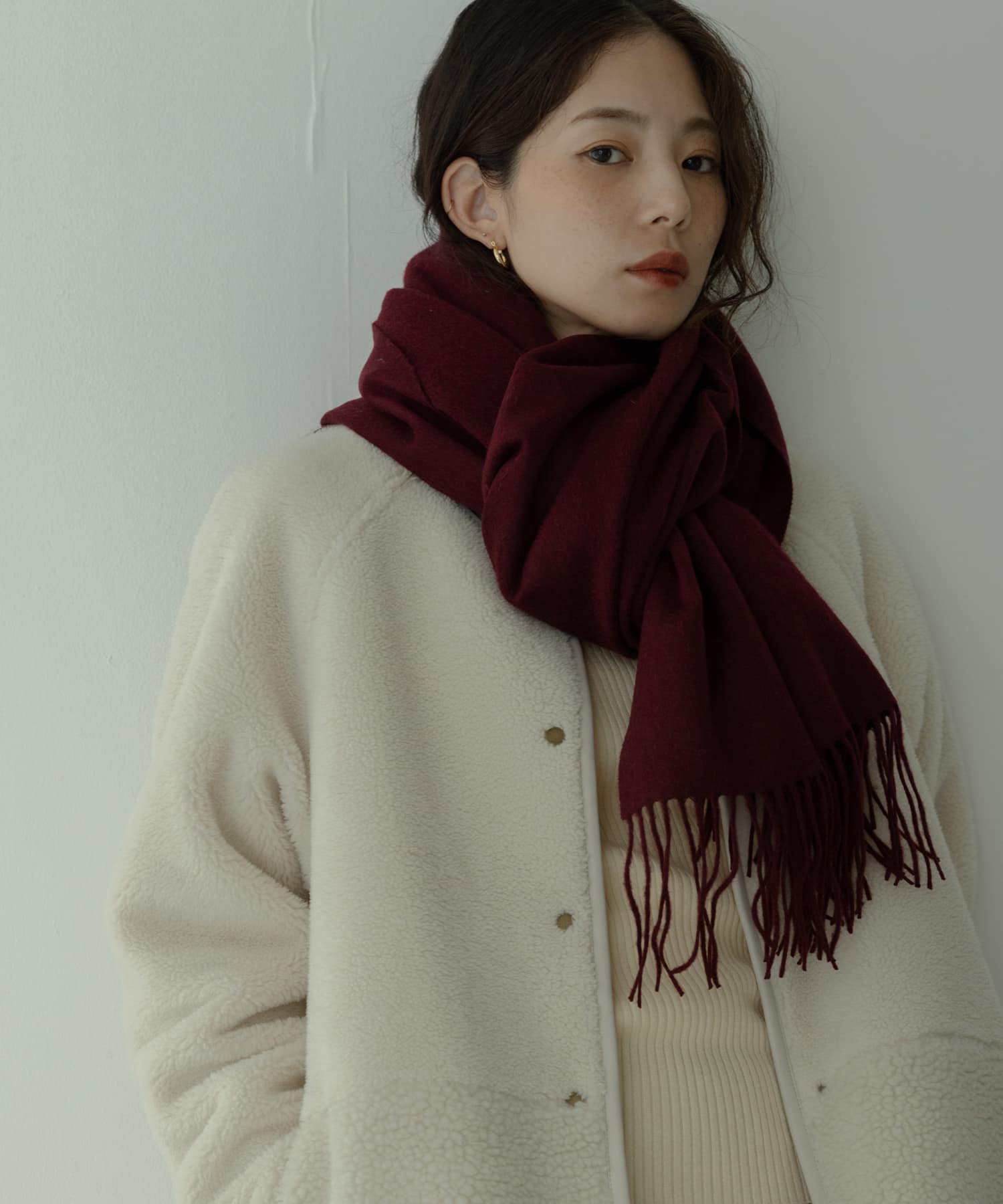 大判ウールストール ボルドー One