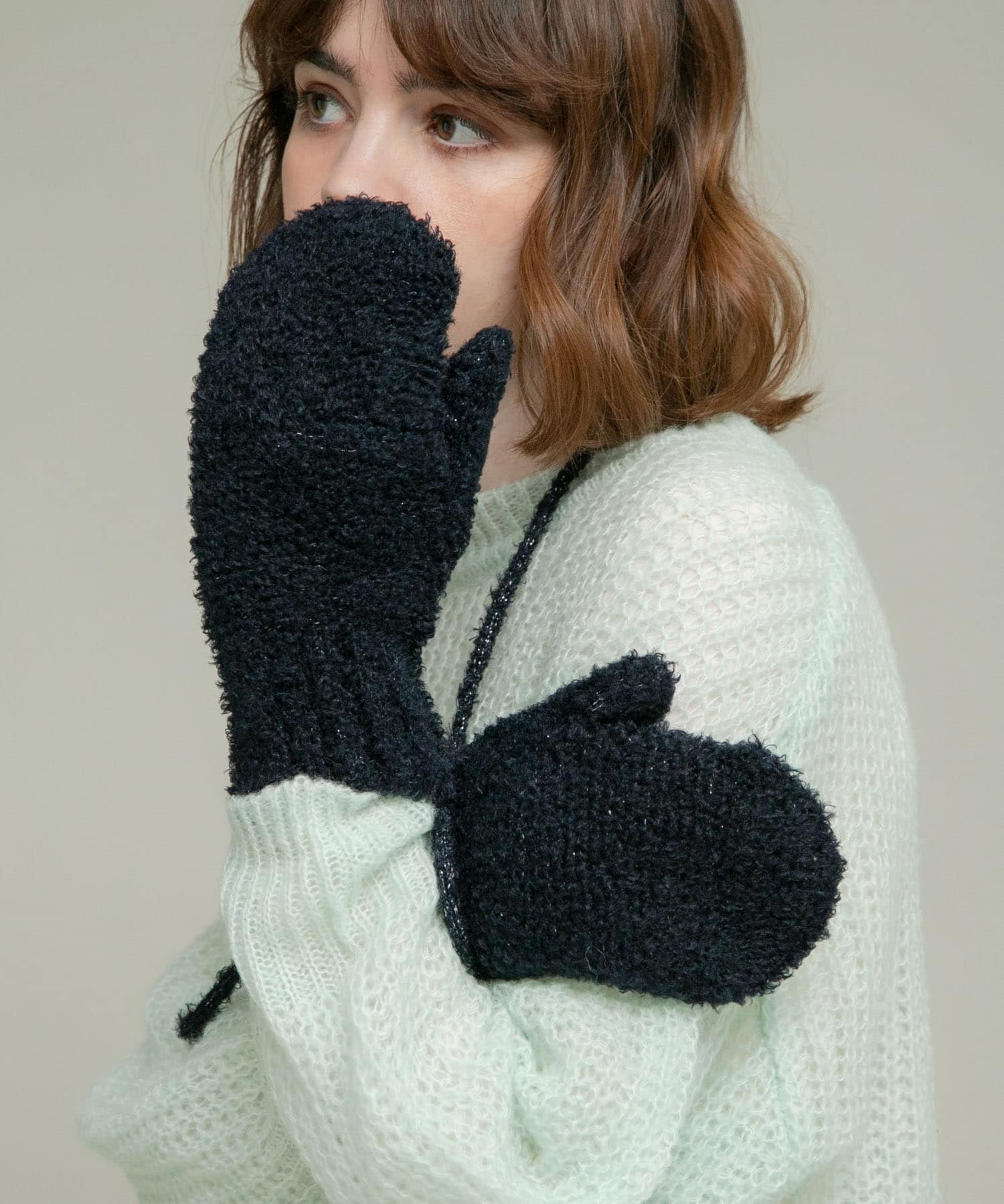 ラメブークレーニットミトン ネイビー One