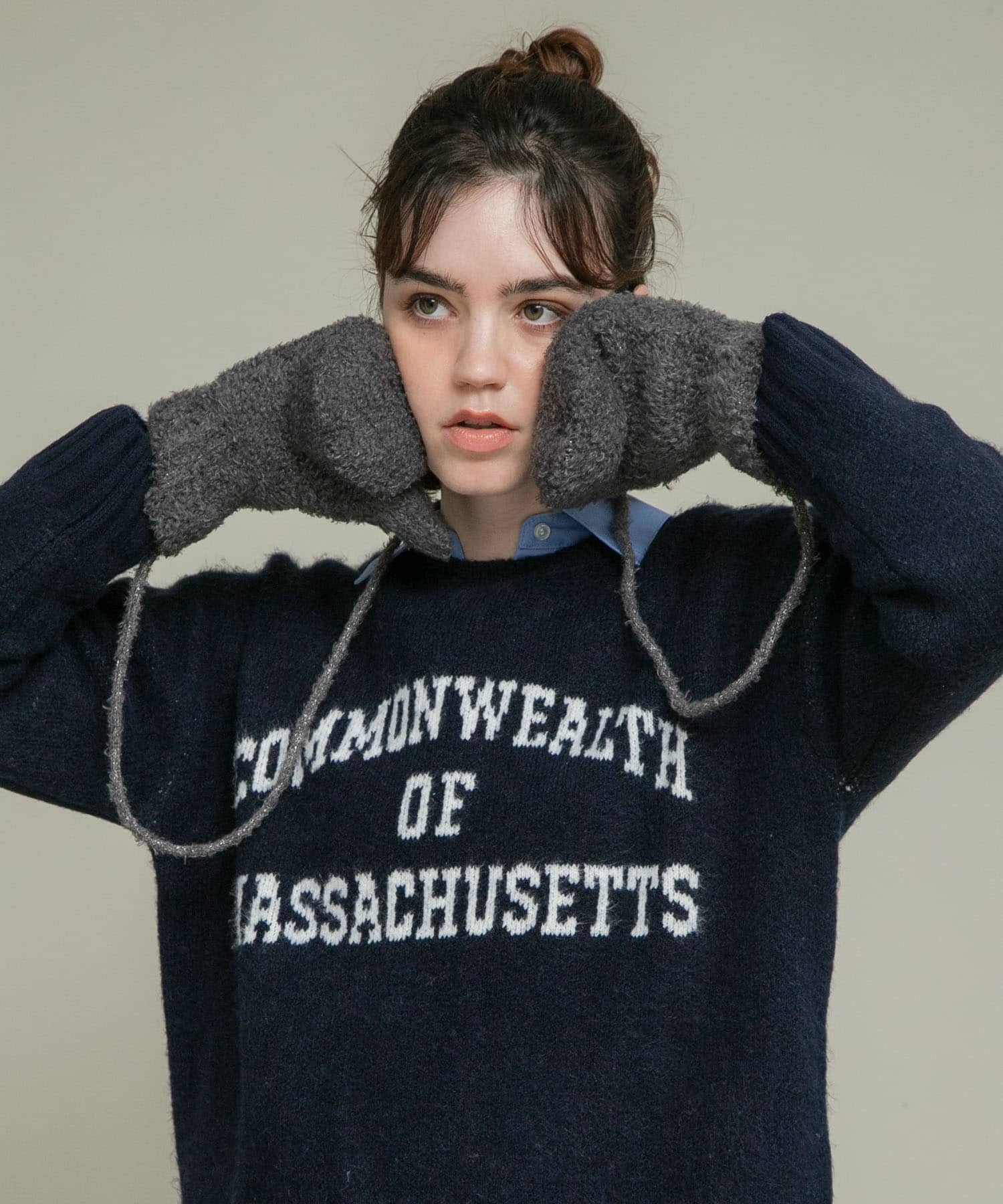 ラメブークレーニットミトン グレー One