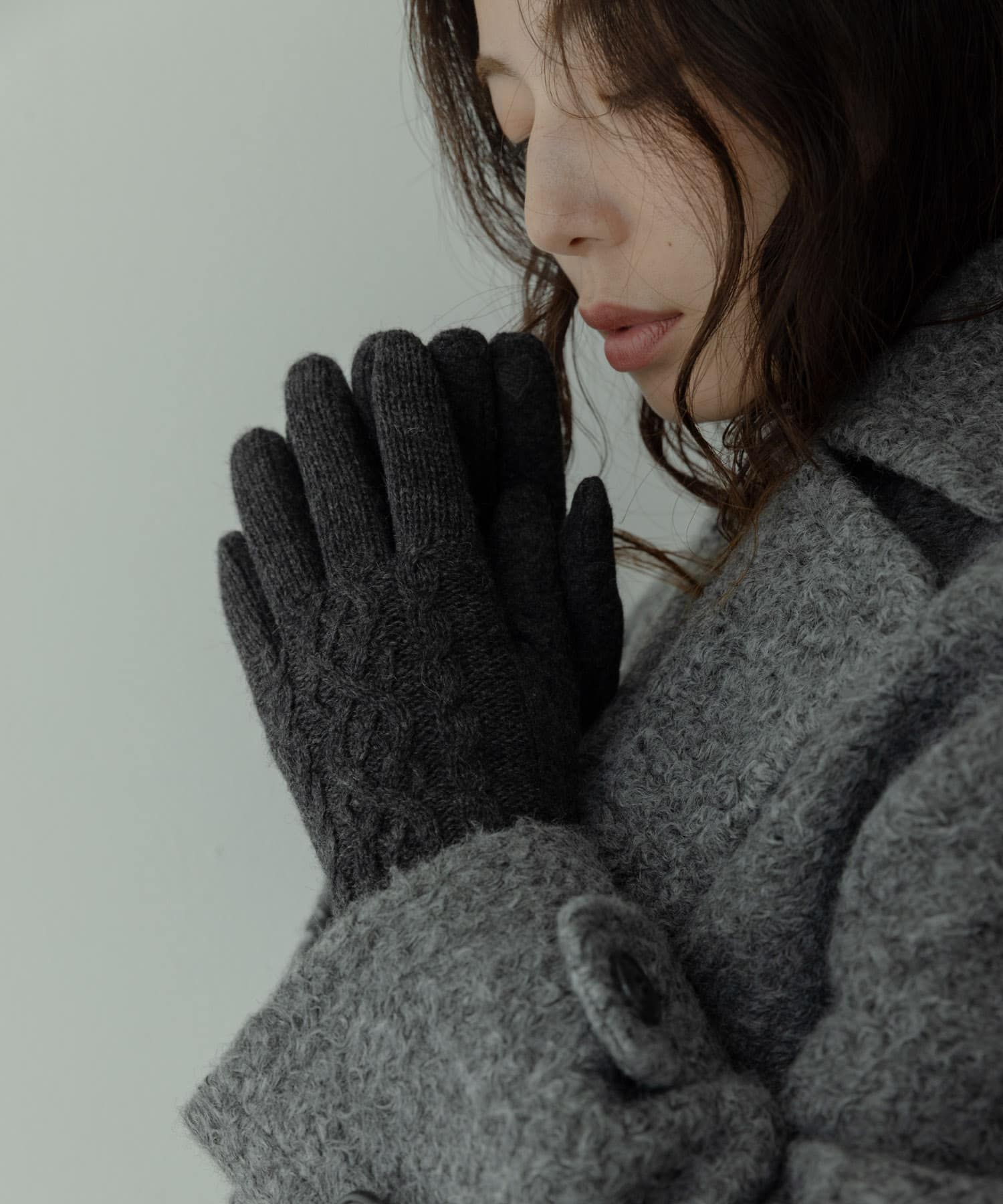 ケーブルニットグローブ ブラック One