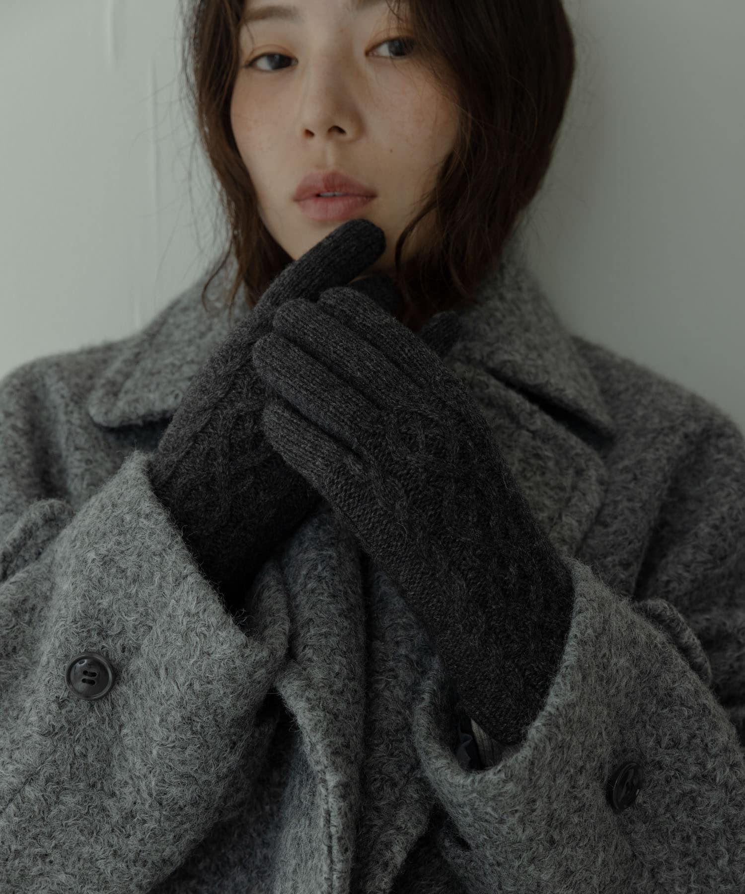 ケーブルニットグローブ ブラック One