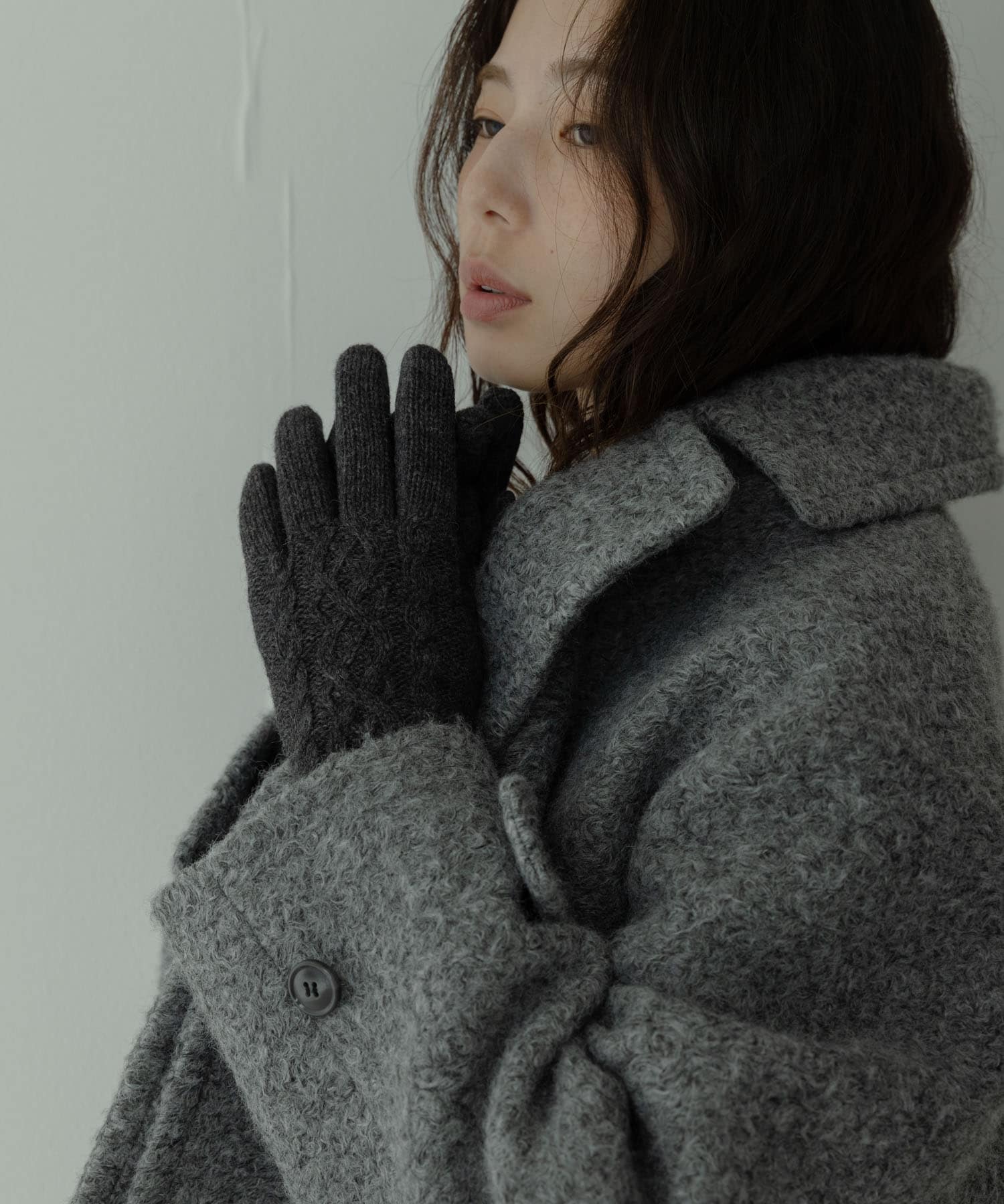 ケーブルニットグローブ ブラック One