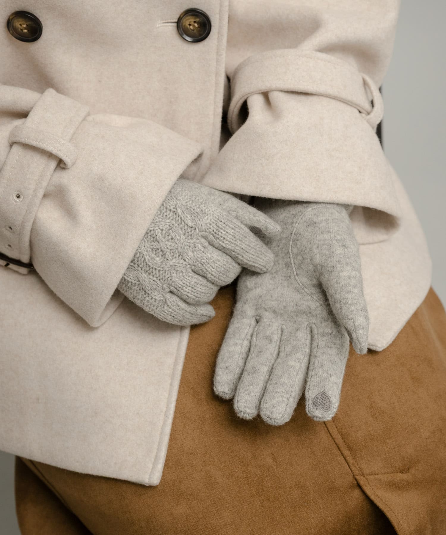 ケーブルニットグローブ Lグレー One