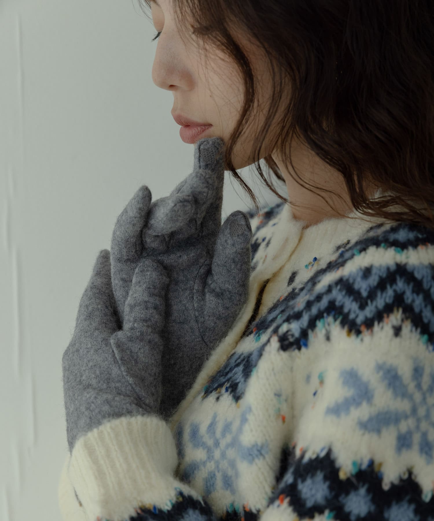 ウールミックスニットグローブ グレー One