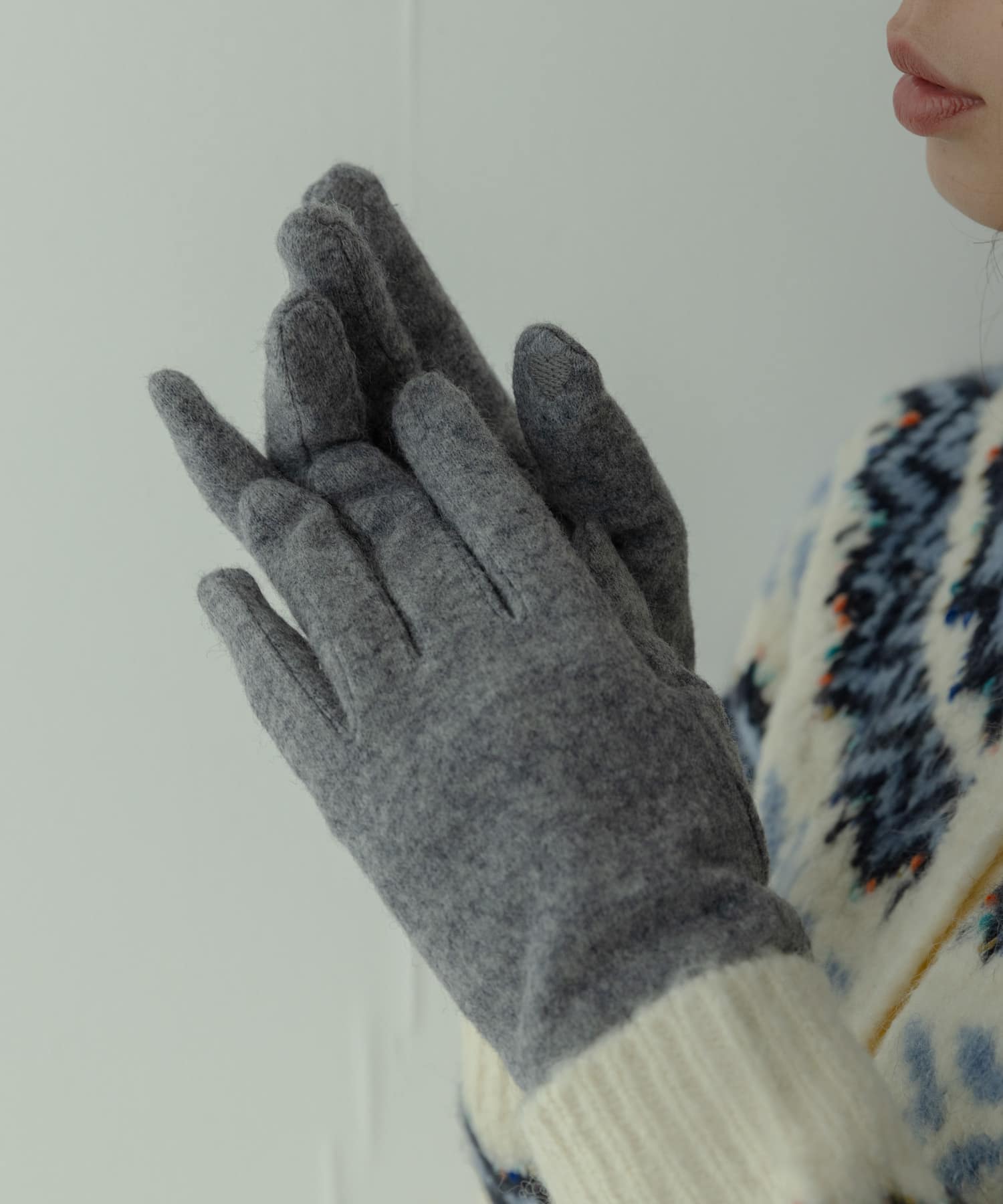 ウールミックスニットグローブ グレー One