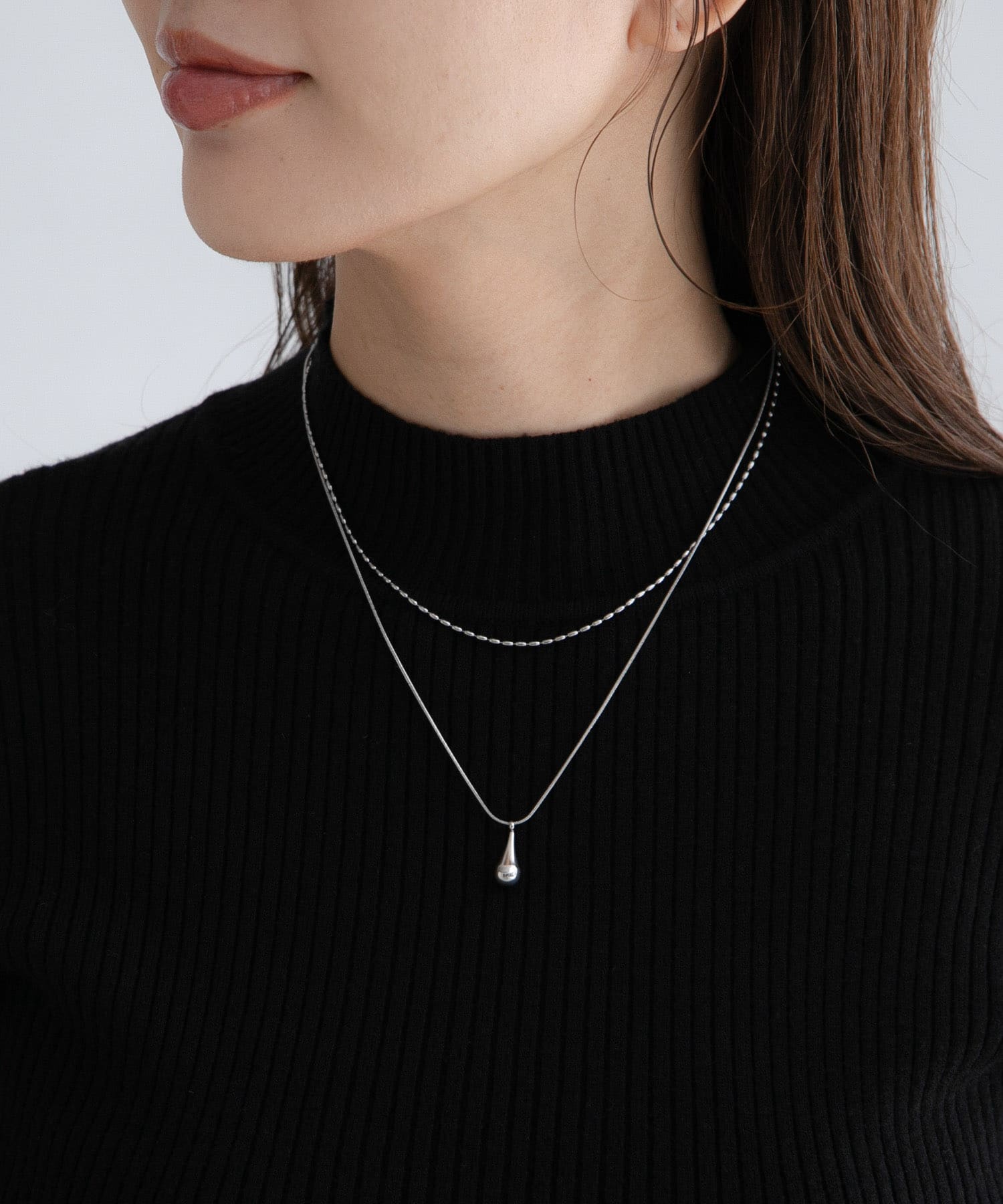 ステンレス二連ドロップネックレス シルバー One