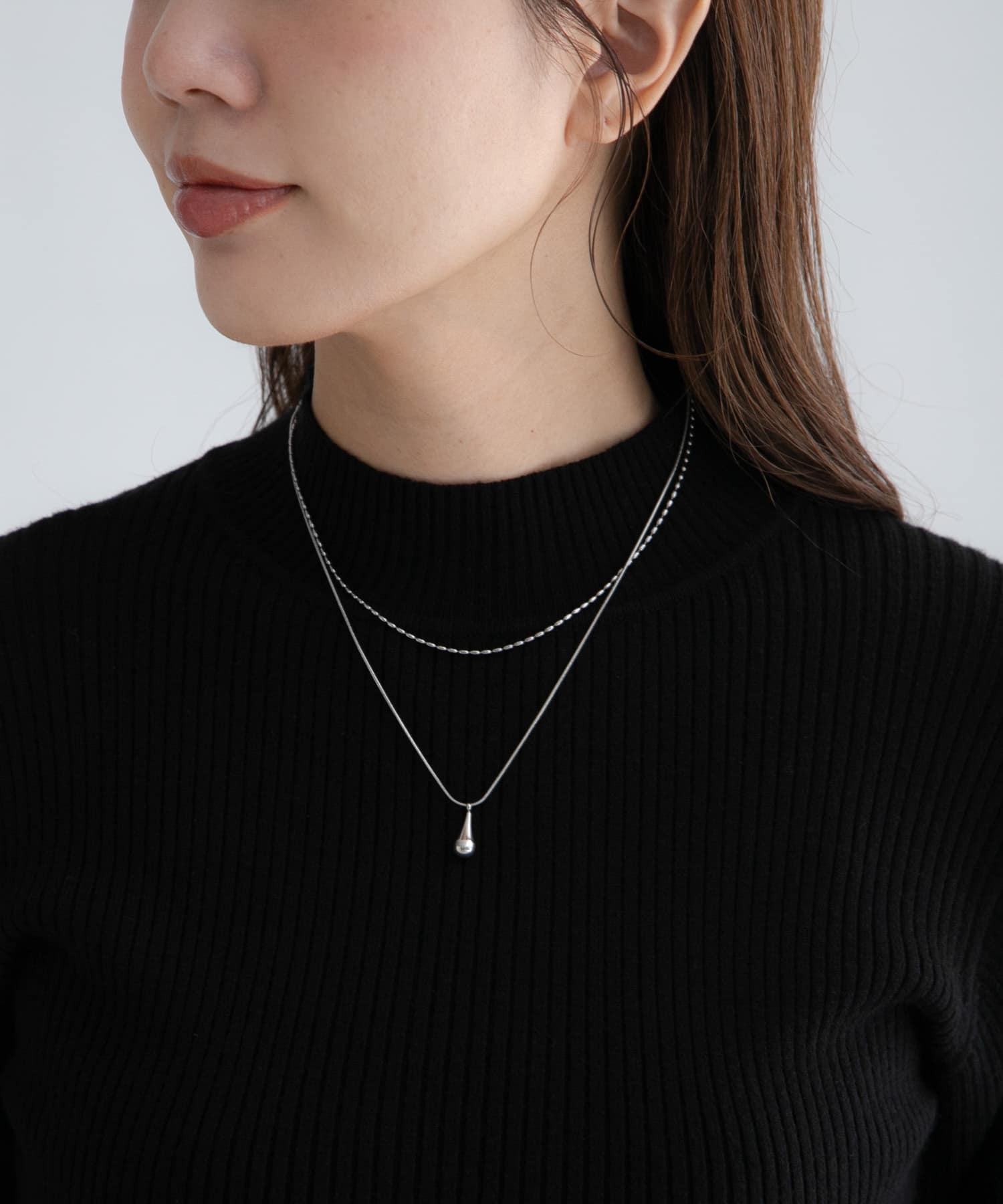 ステンレス二連ドロップネックレス シルバー One