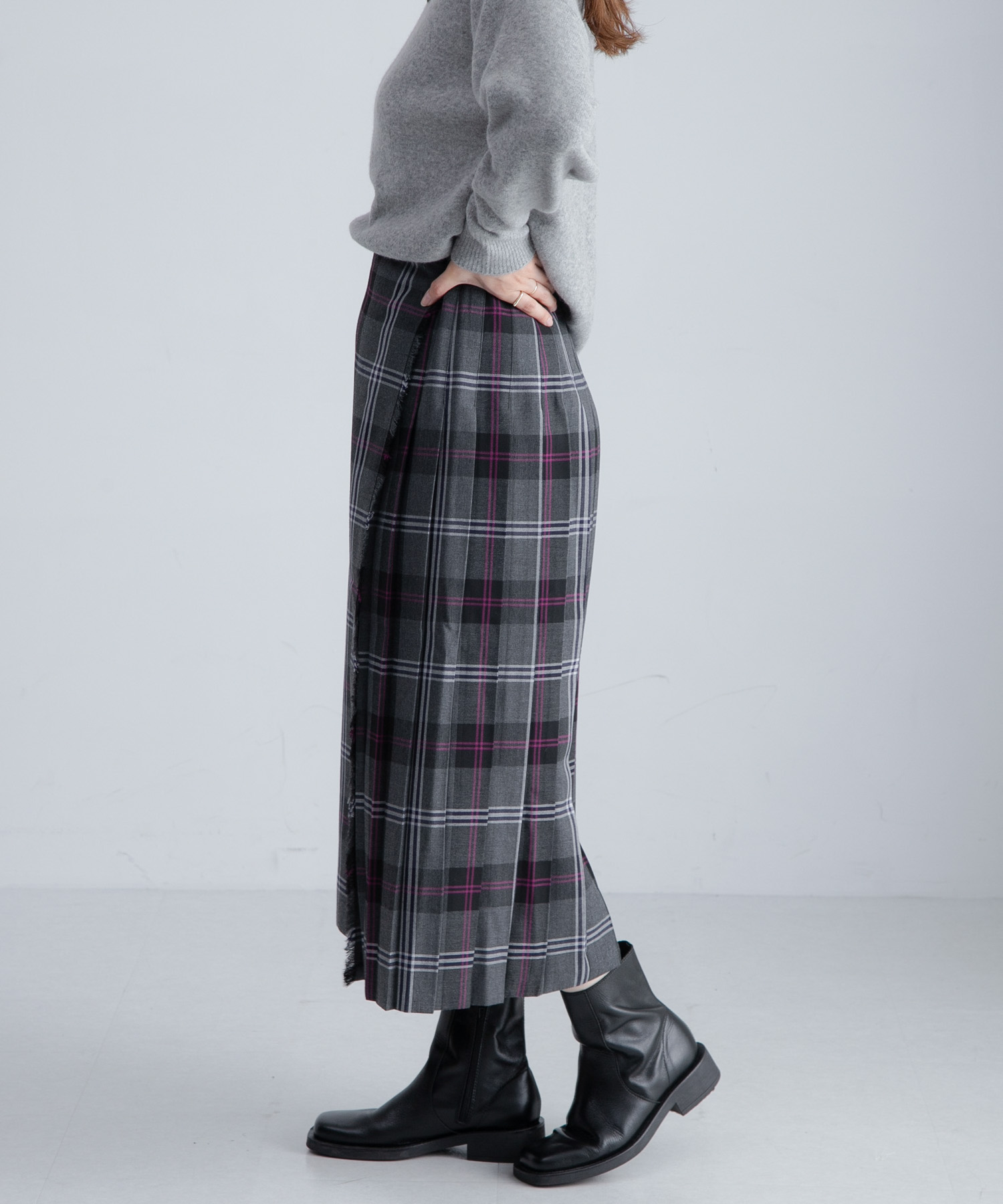 『別注』GLEN FYNE×Sonny Label　チェックキルトスカート BA580グレー 26