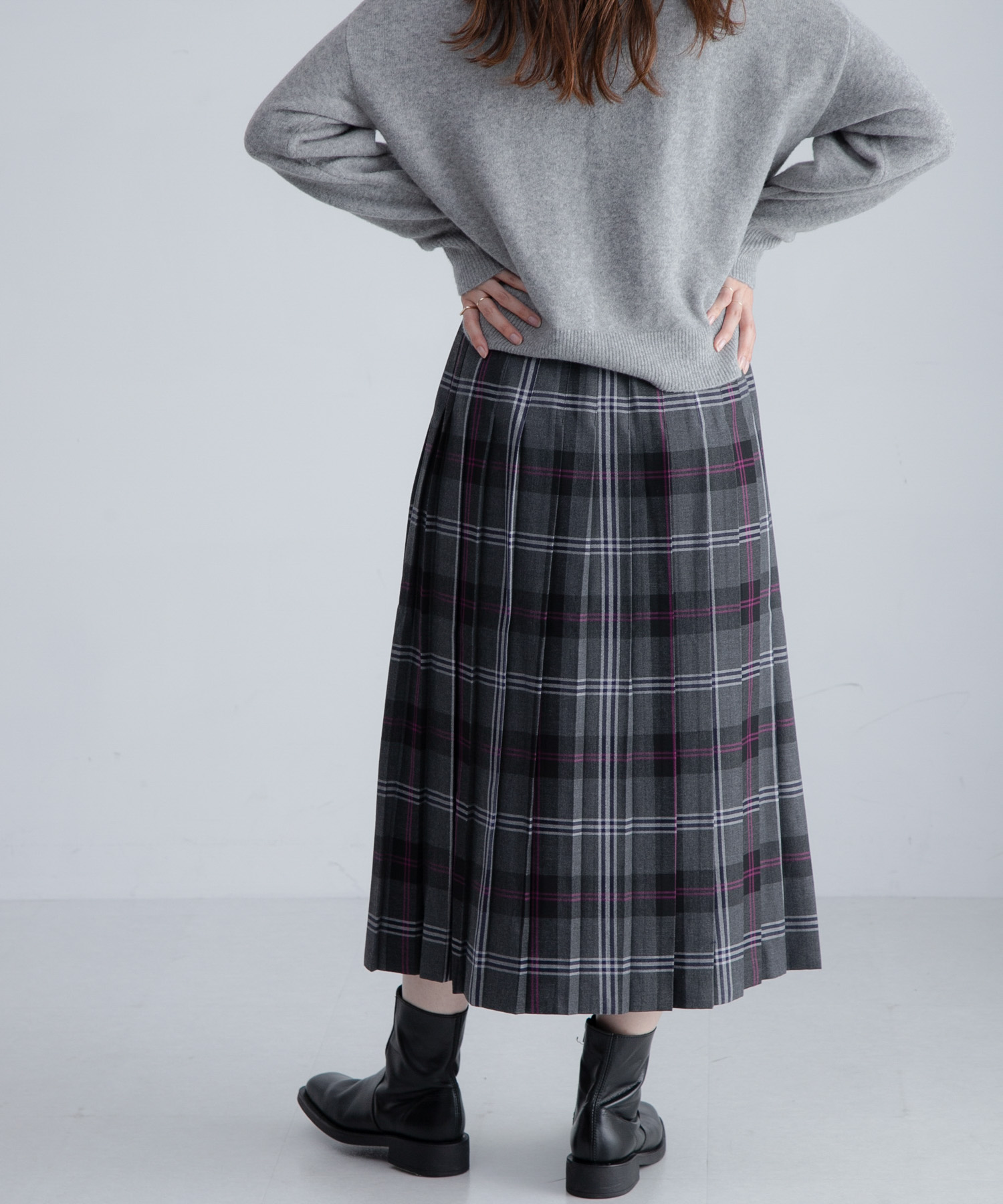 『別注』GLEN FYNE×Sonny Label　チェックキルトスカート BA580グレー 26