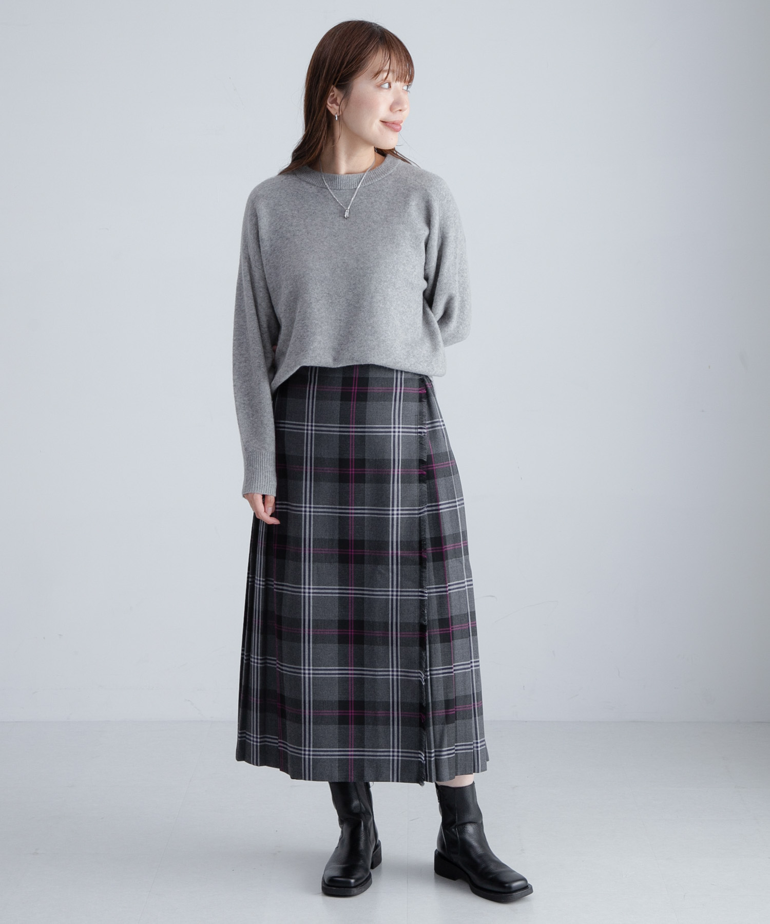 『別注』GLEN FYNE×Sonny Label　チェックキルトスカート BA580グレー 26