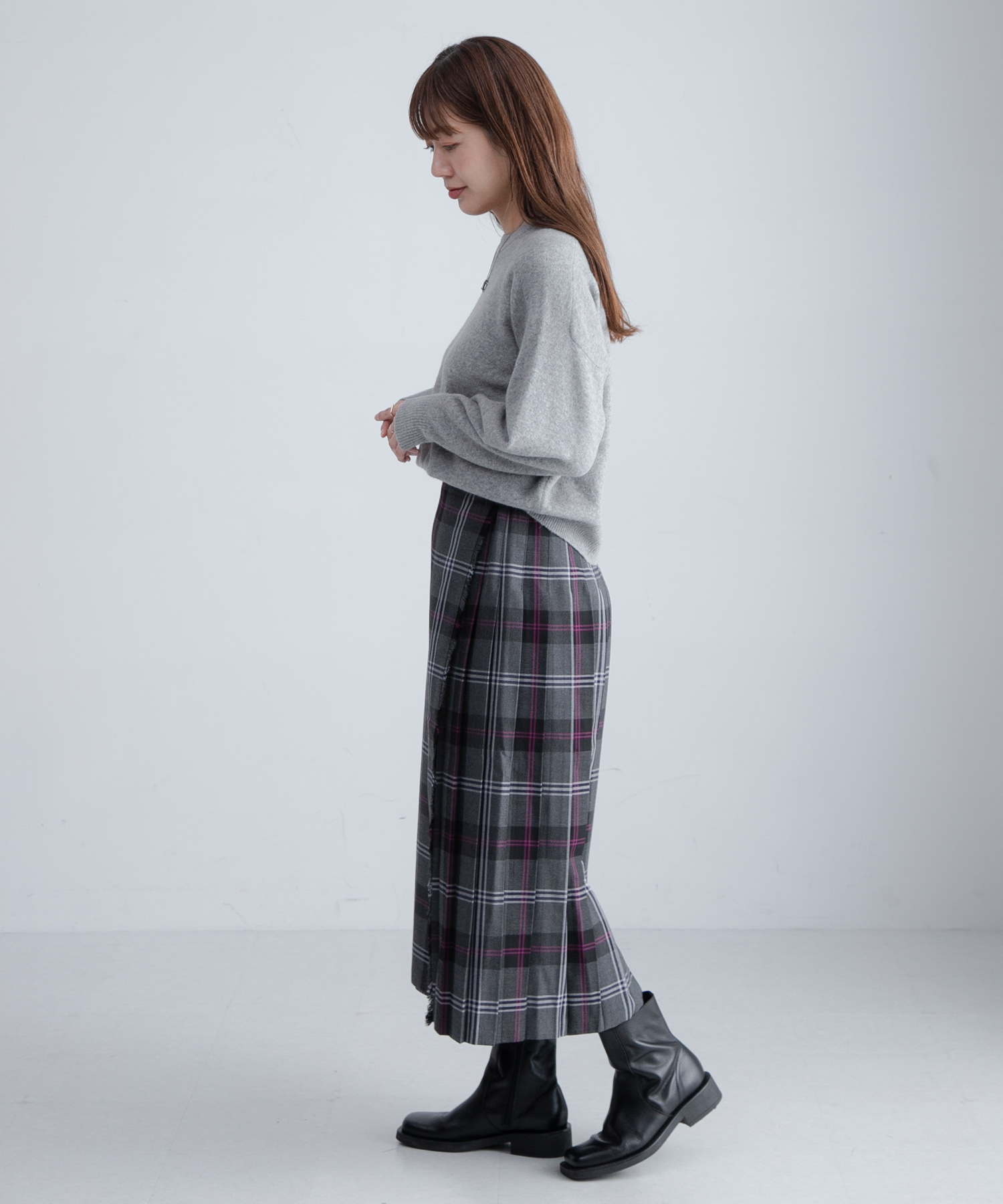 『別注』GLEN FYNE×Sonny Label　チェックキルトスカート BA580グレー 26